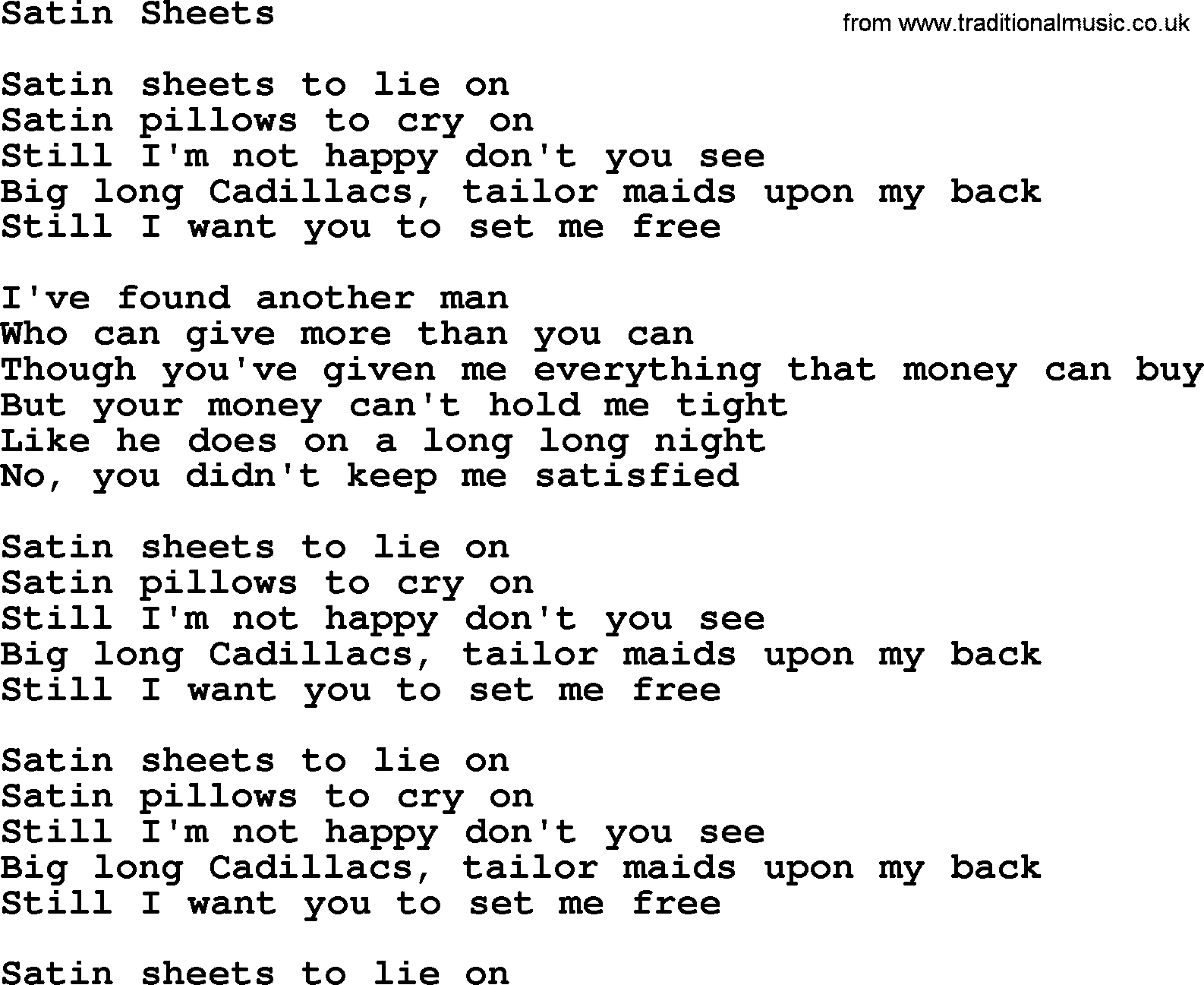 Dolly Parton song Satin Sheets.txt lyrics