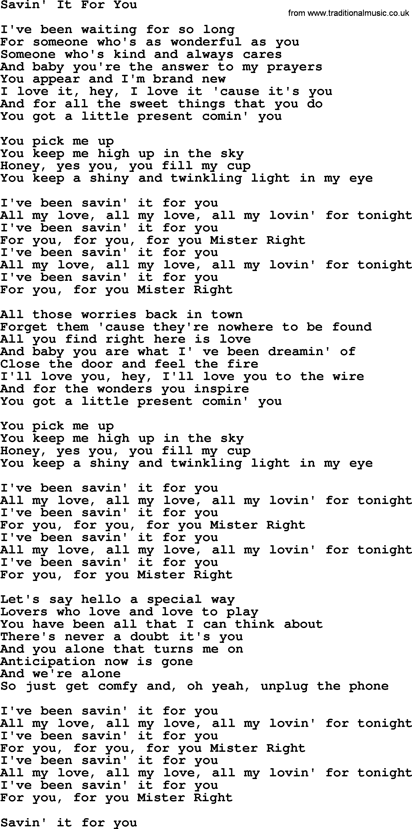 Dolly Parton song Savin' It For You.txt lyrics