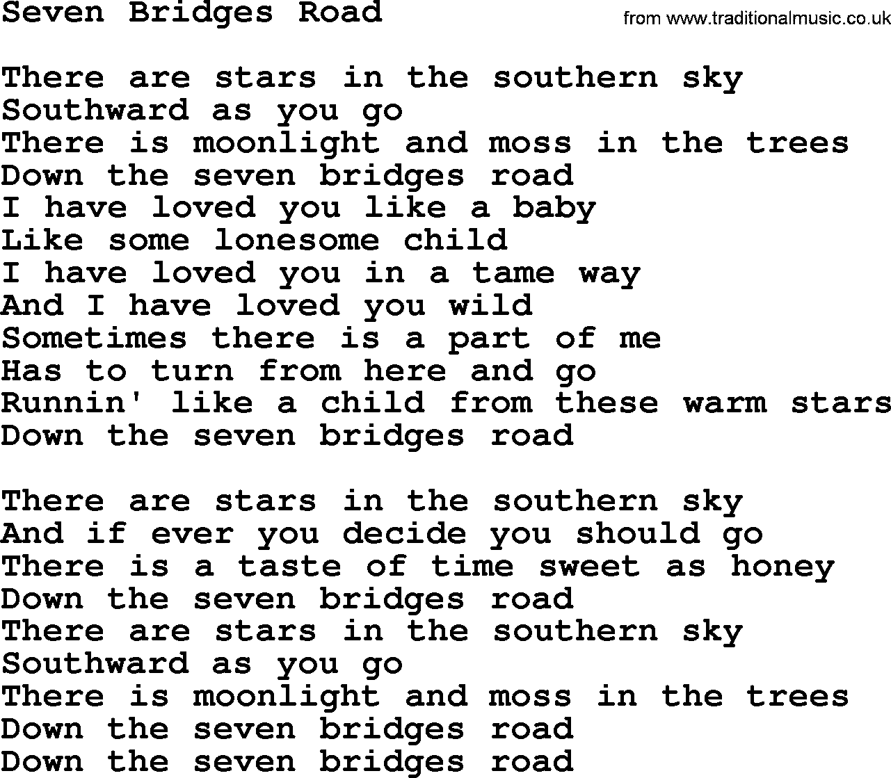 Dolly Parton song Seven Bridges Road.txt lyrics