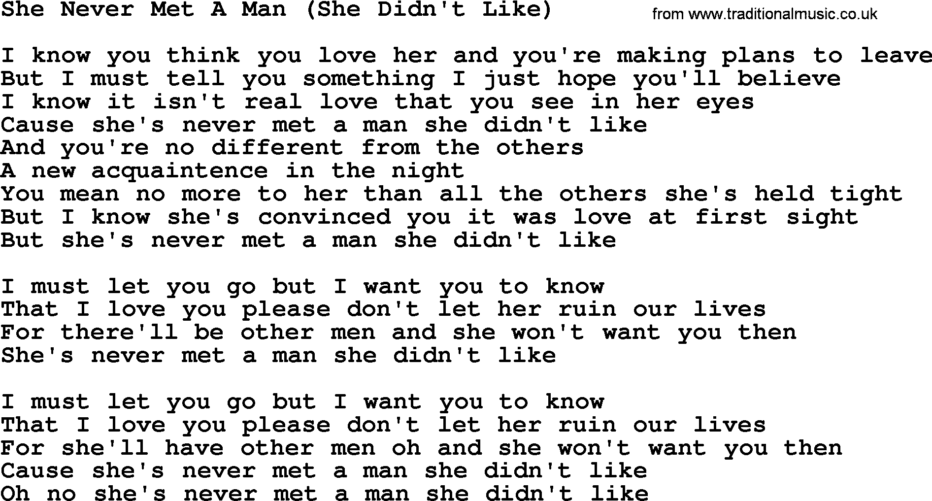 Dolly Parton song She Never Met A Man (She Didn't Like).txt lyrics