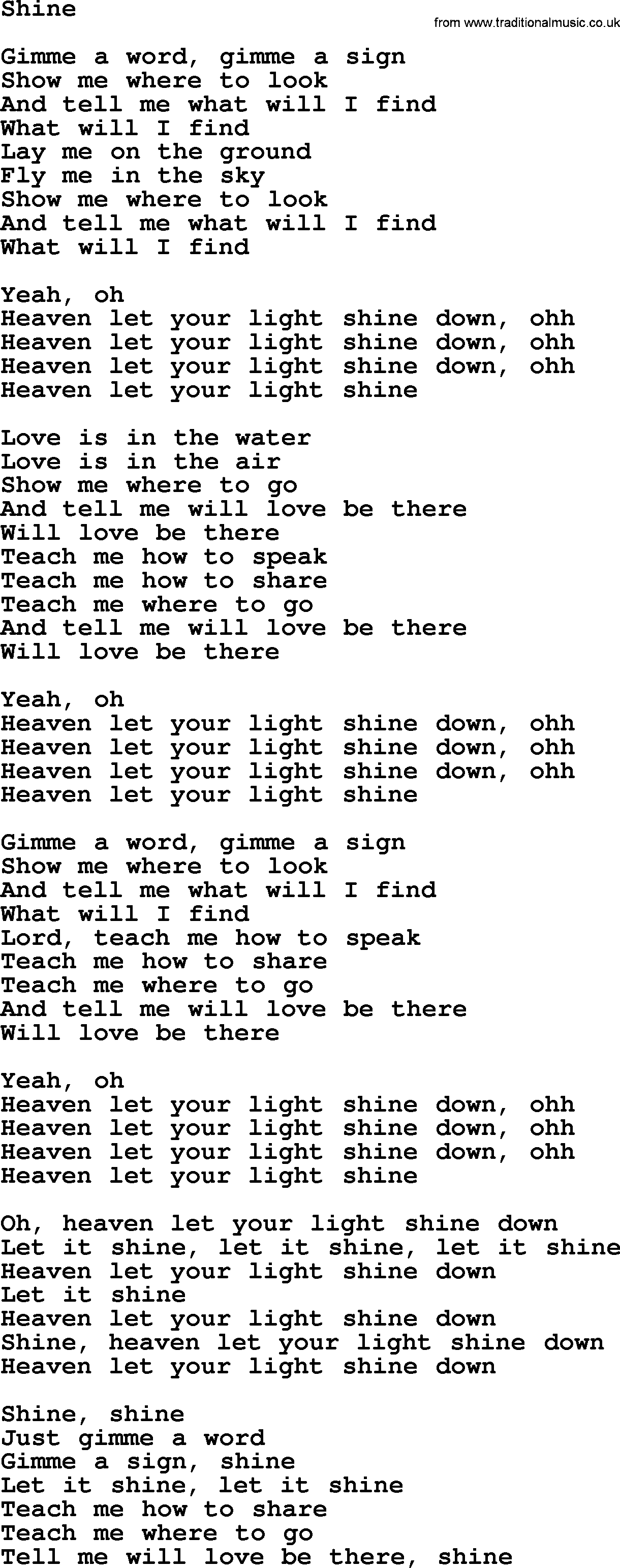 Dolly Parton song Shine.txt lyrics