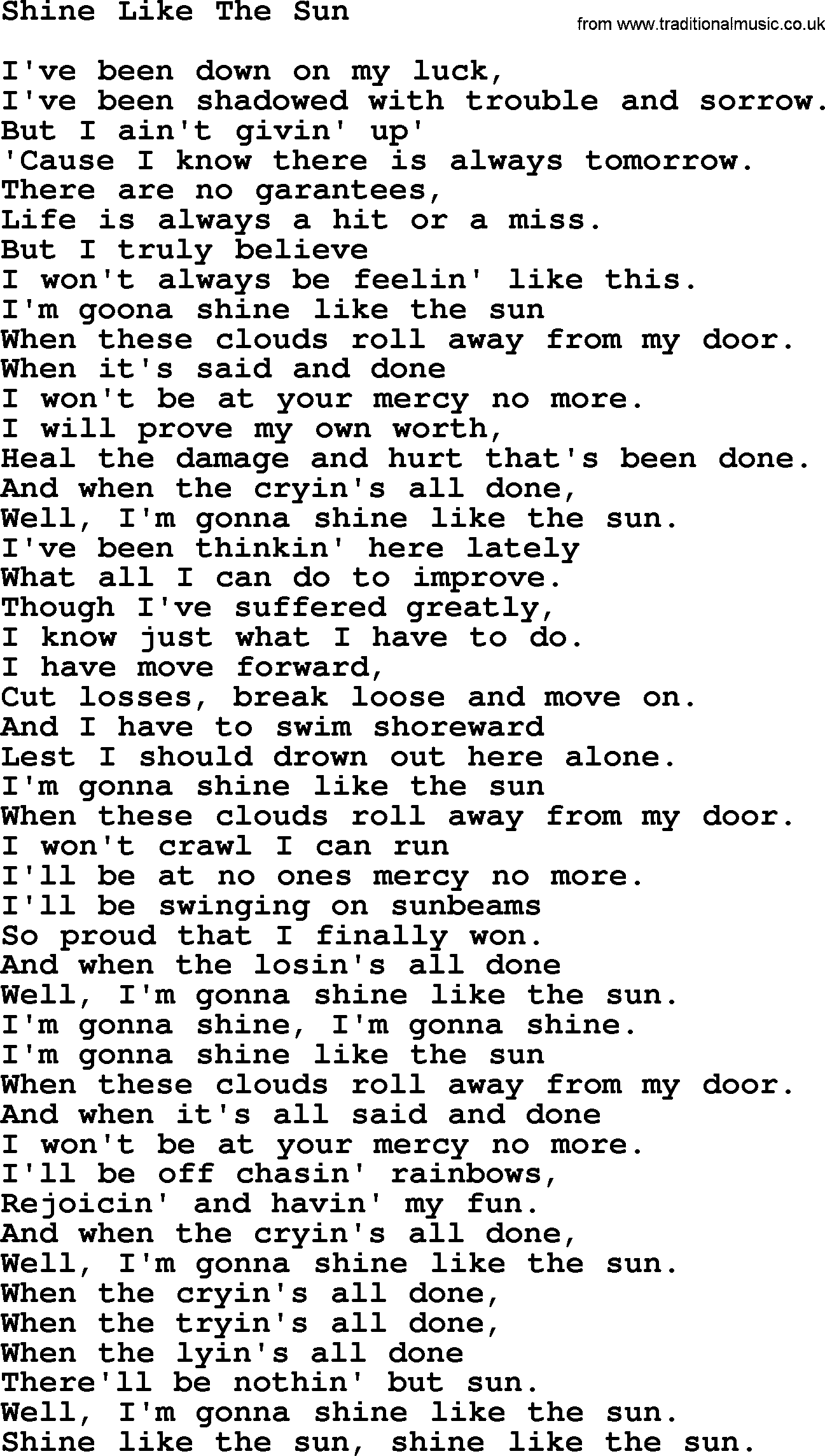 Dolly Parton song Shine Like The Sun.txt lyrics