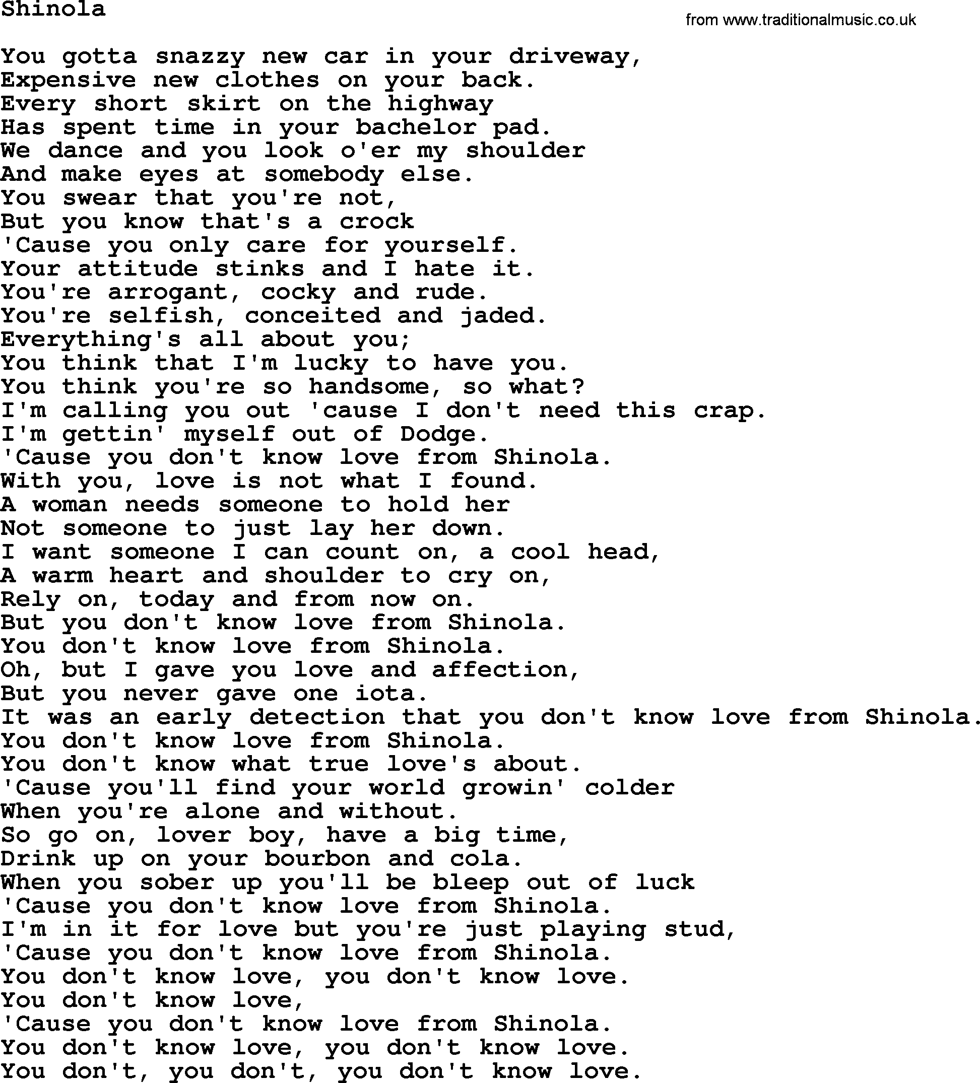 Dolly Parton song Shinola.txt lyrics