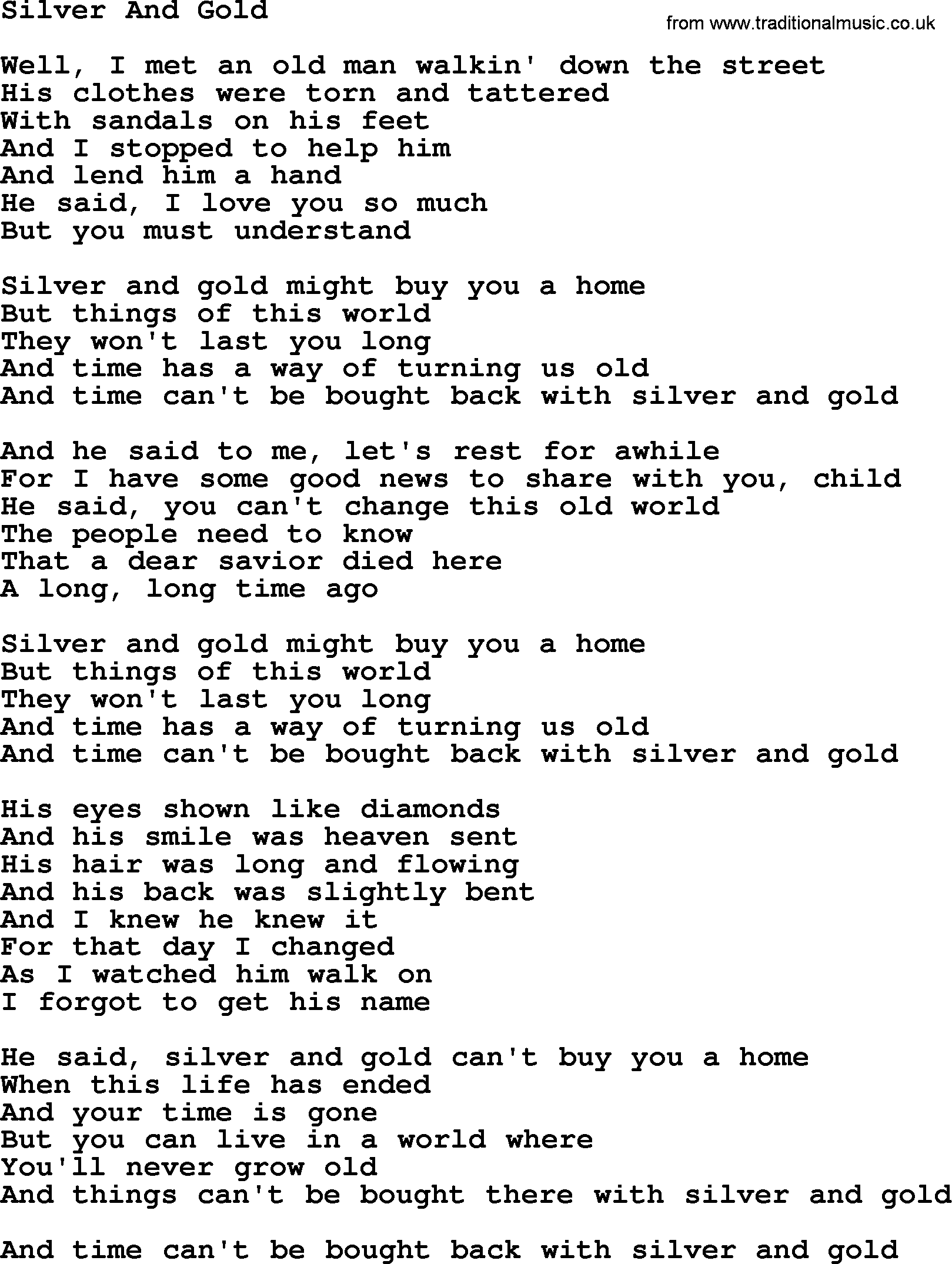 Dolly Parton song Silver And Gold.txt lyrics