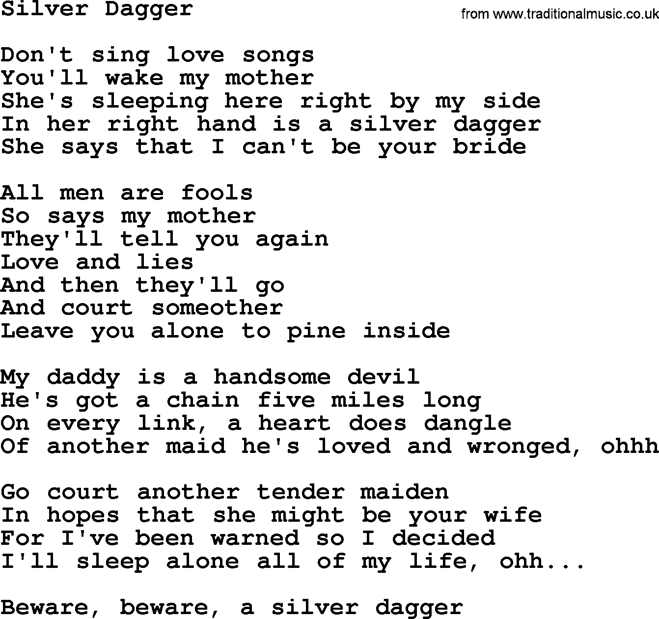 Dolly Parton song Silver Dagger.txt lyrics