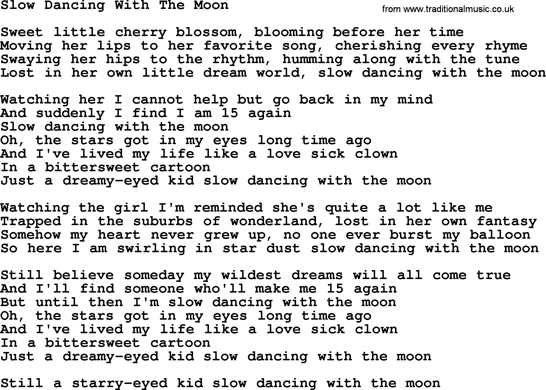 Dolly Parton song Slow Dancing With The Moon.txt lyrics