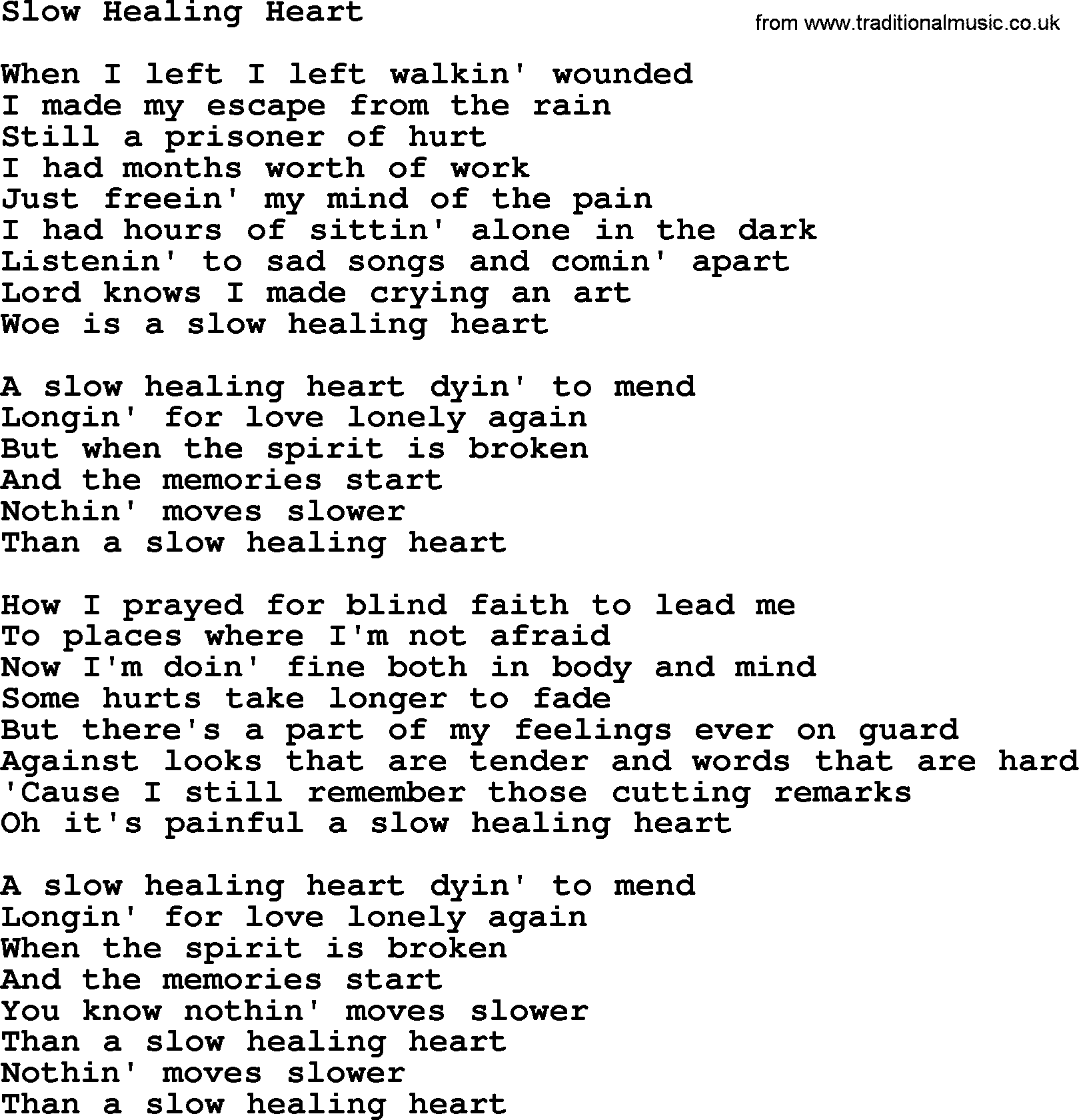 Dolly Parton song Slow Healing Heart.txt lyrics