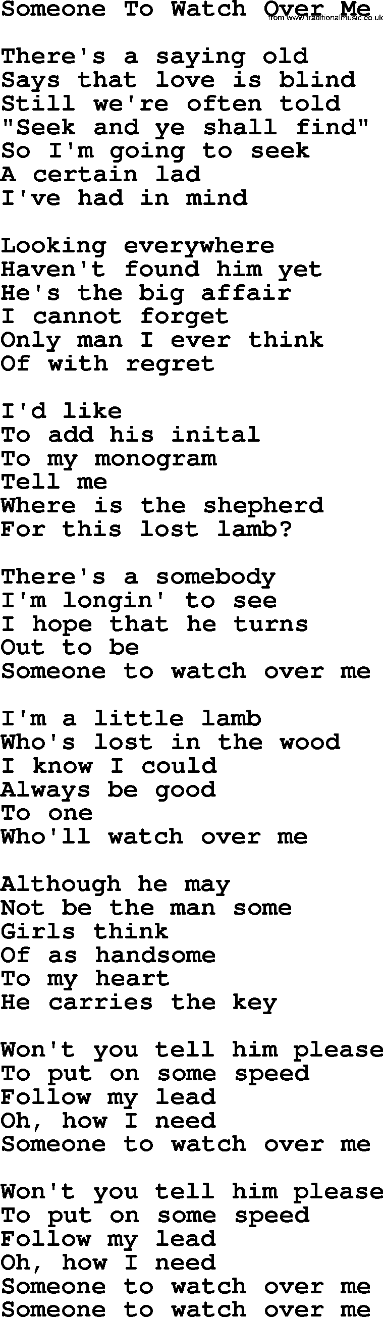 Dolly Parton song Someone To Watch Over Me.txt lyrics