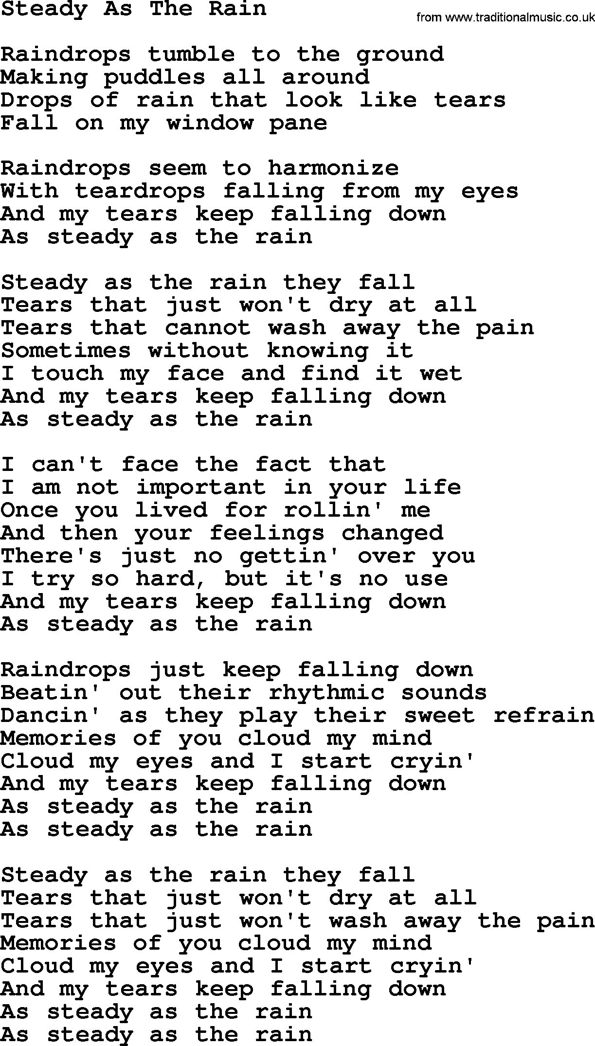 Dolly Parton song Steady As The Rain.txt lyrics