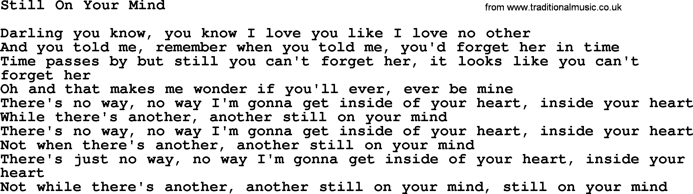 Dolly Parton song Still On Your Mind.txt lyrics