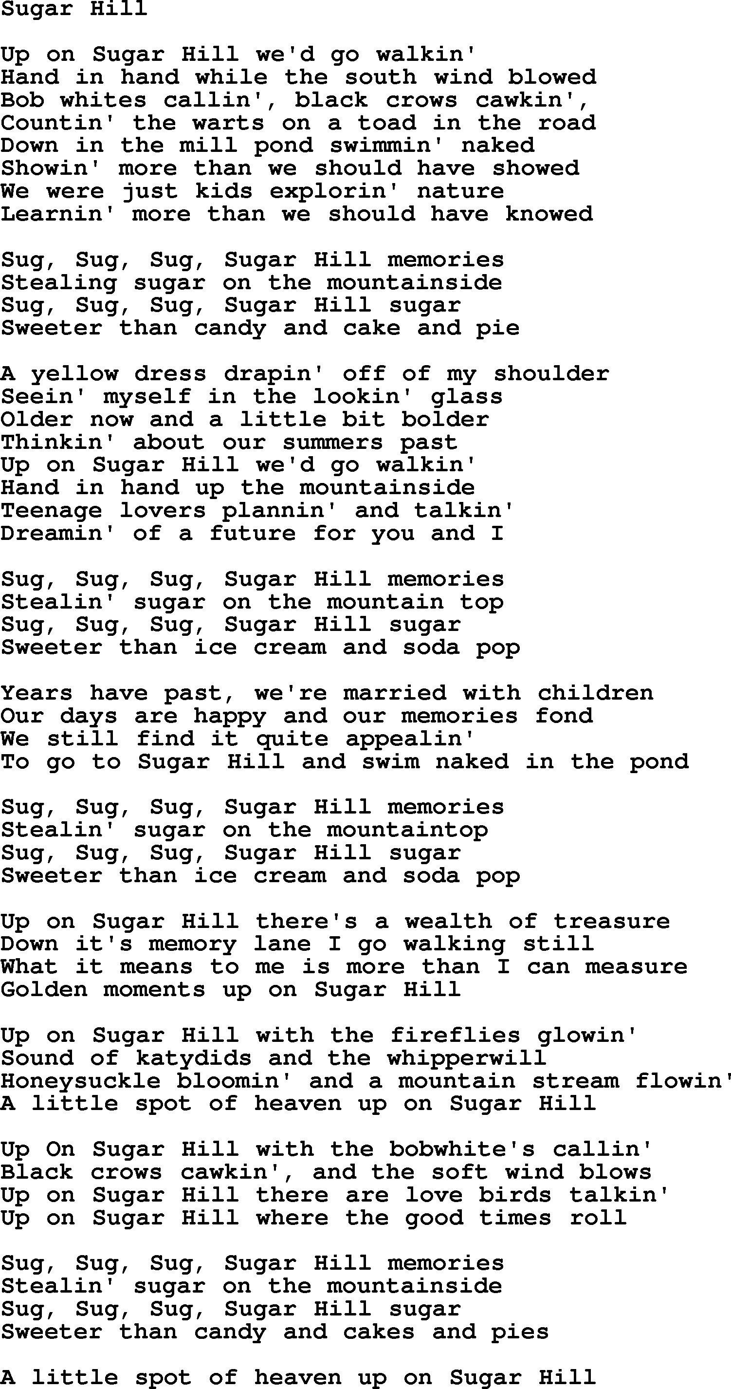 Dolly Parton song Sugar Hill.txt lyrics
