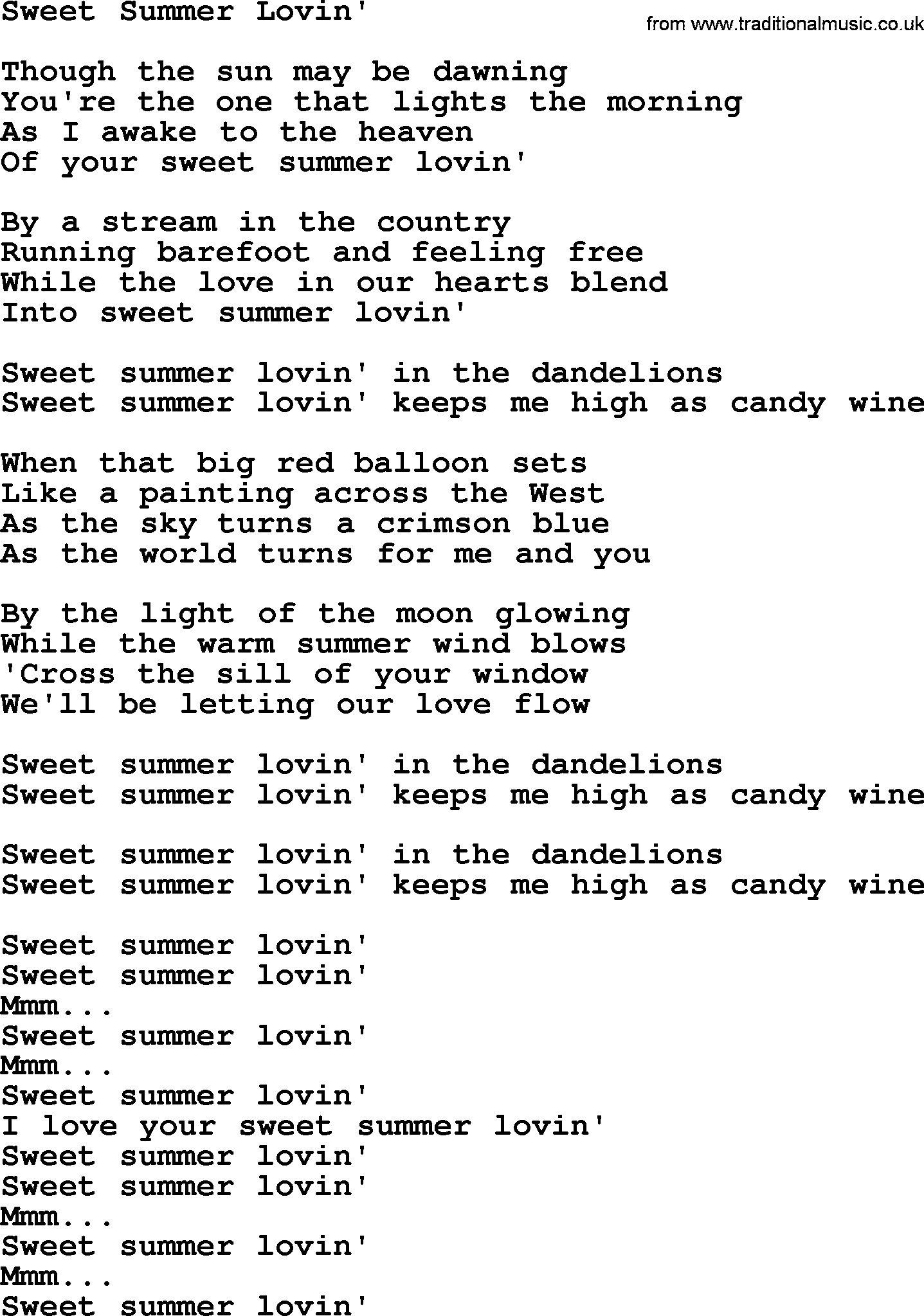 Dolly Parton song: Sweet Summer Lovin', lyrics