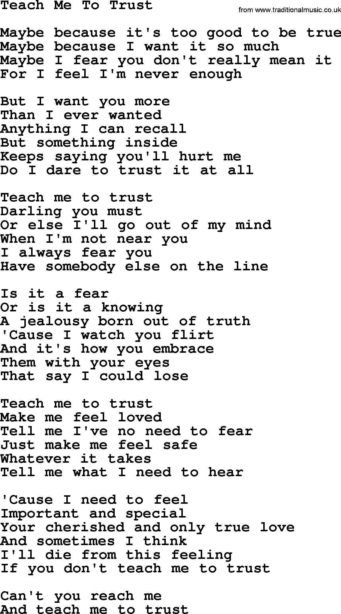 Dolly Parton song Teach Me To Trust.txt lyrics