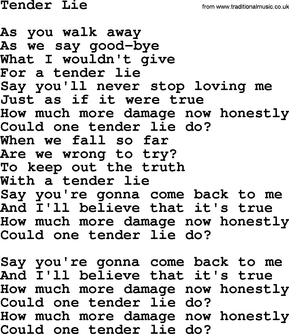 Dolly Parton song Tender Lie.txt lyrics