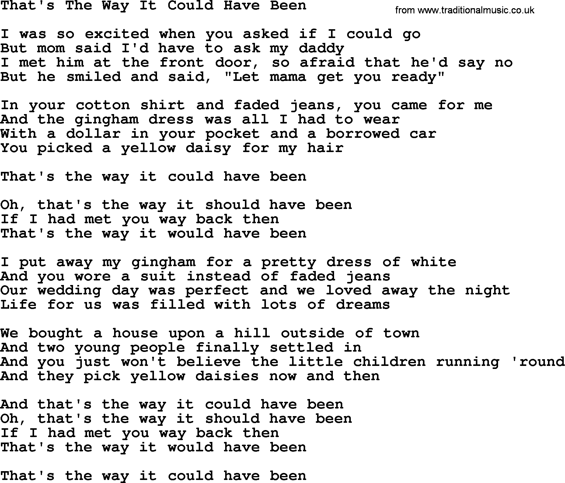 Dolly Parton song That's The Way It Could Have Been.txt lyrics