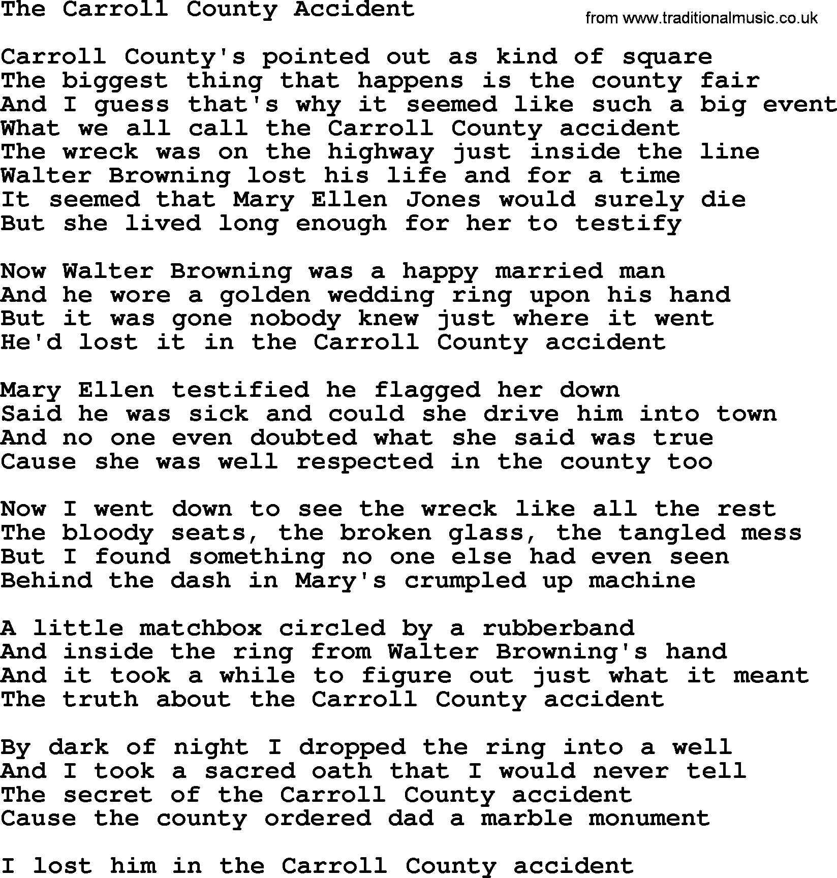 Dolly Parton song The Carroll County Accident.txt lyrics