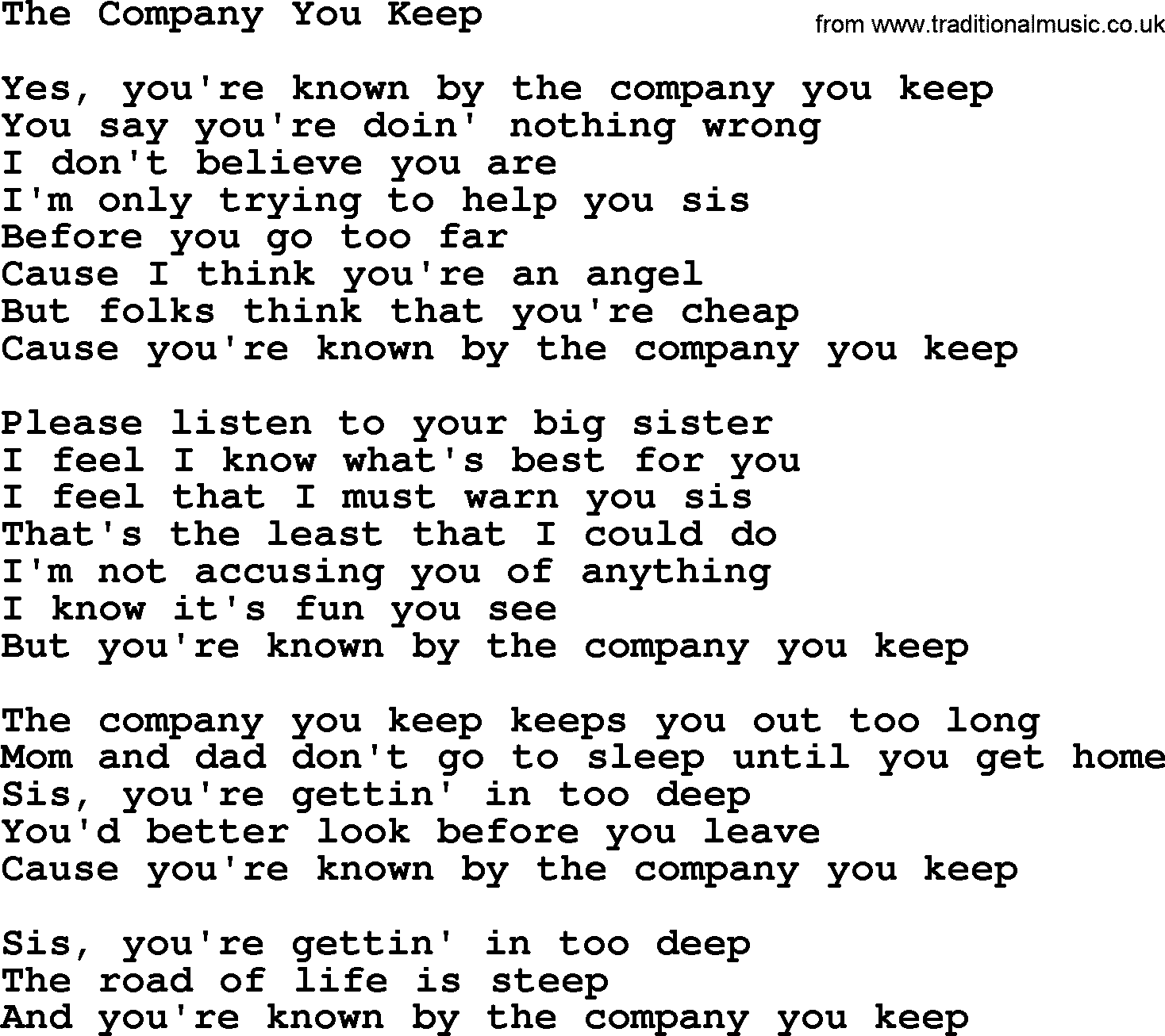 Dolly Parton song The Company You Keep.txt lyrics