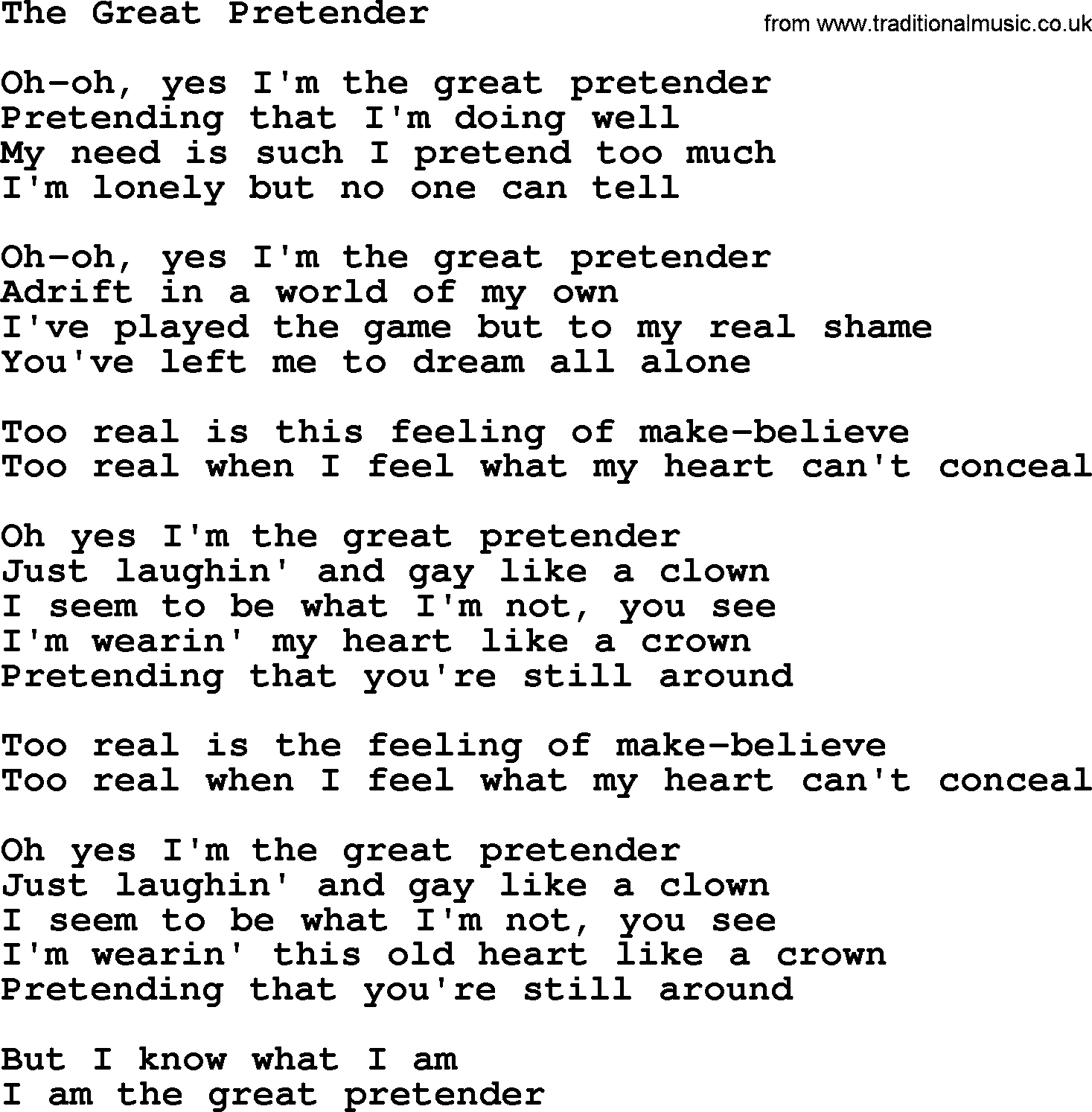 Dolly Parton song The Great Pretender.txt lyrics