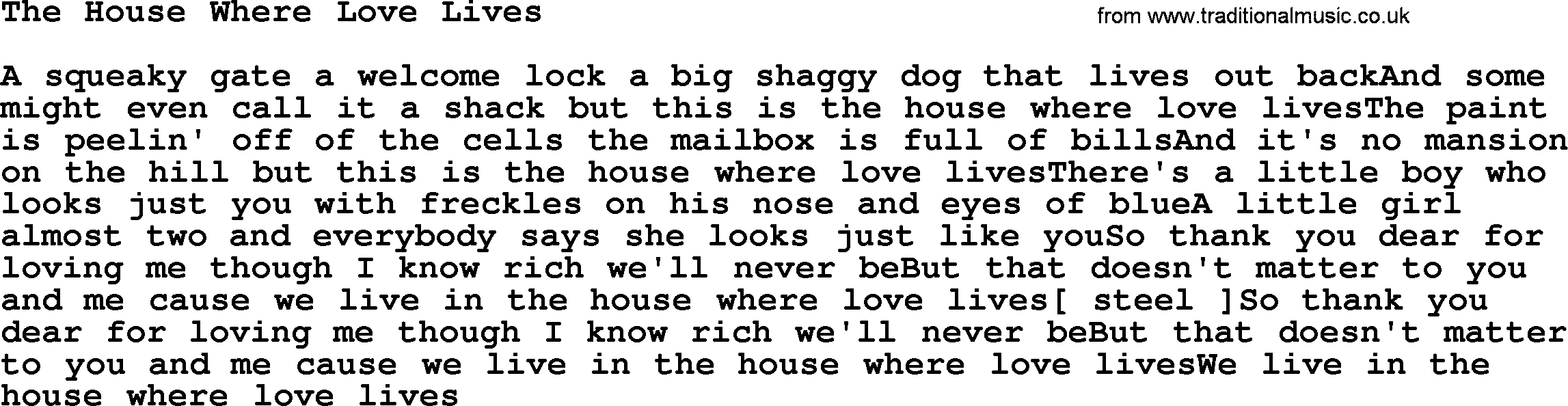 Dolly Parton song The House Where Love Lives.txt lyrics