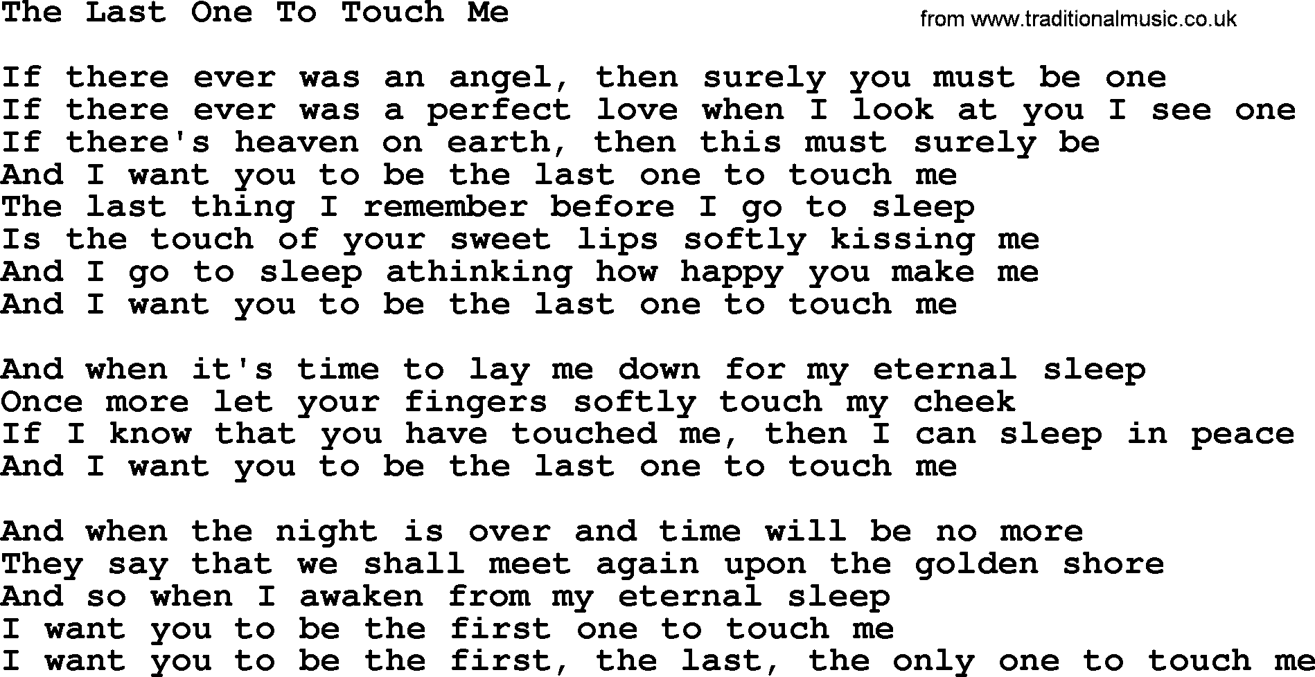 Dolly Parton song The Last One To Touch Me.txt lyrics