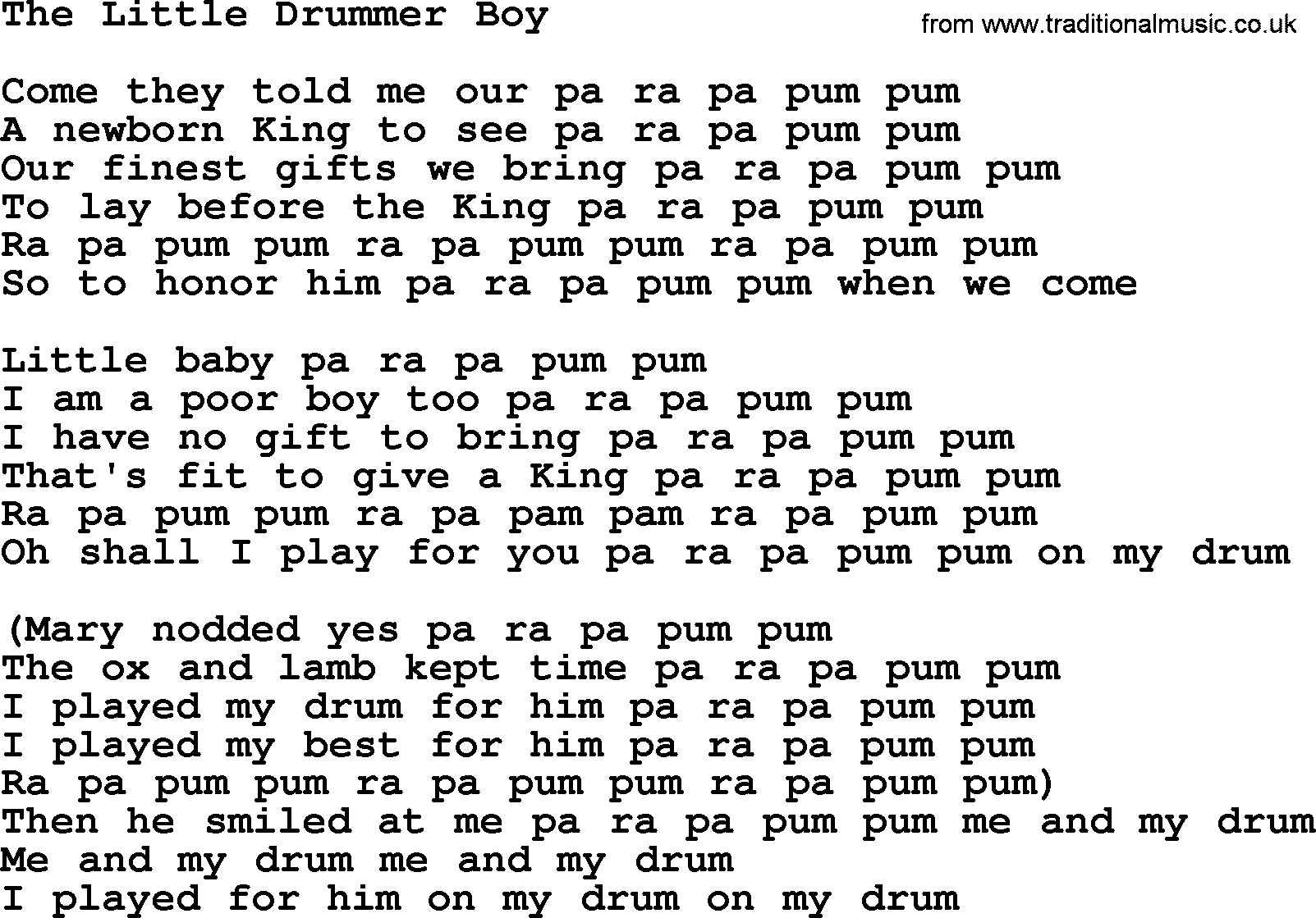 Dolly Parton song The Little Drummer Boy.txt lyrics