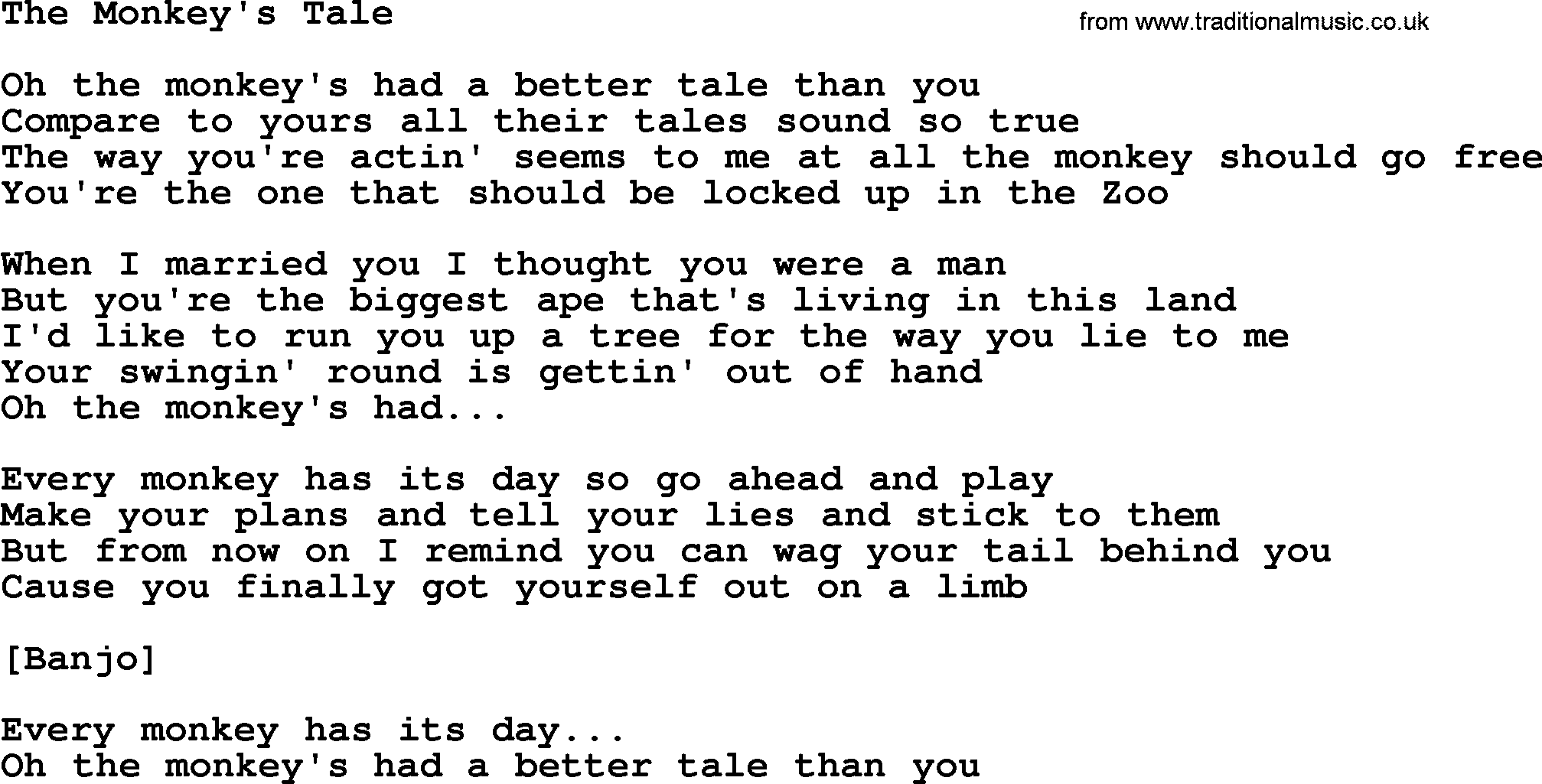 Dolly Parton song The Monkey's Tale.txt lyrics
