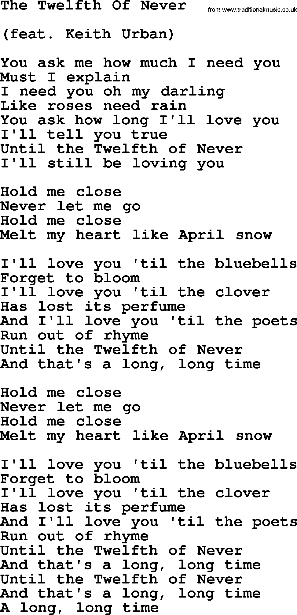 Dolly Parton song The Twelfth Of Never.txt lyrics