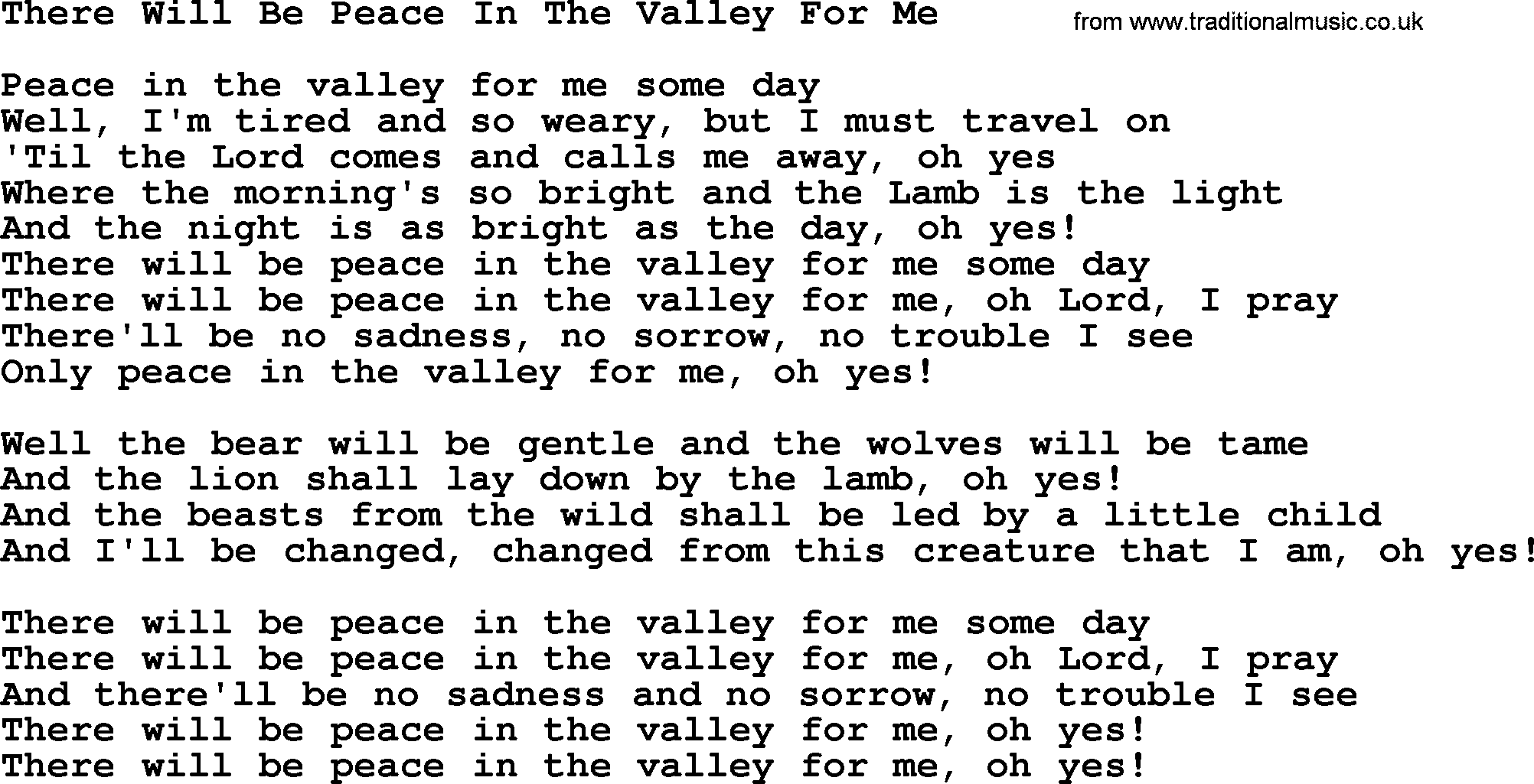 Dolly Parton song There Will Be Peace In The Valley For Me.txt lyrics