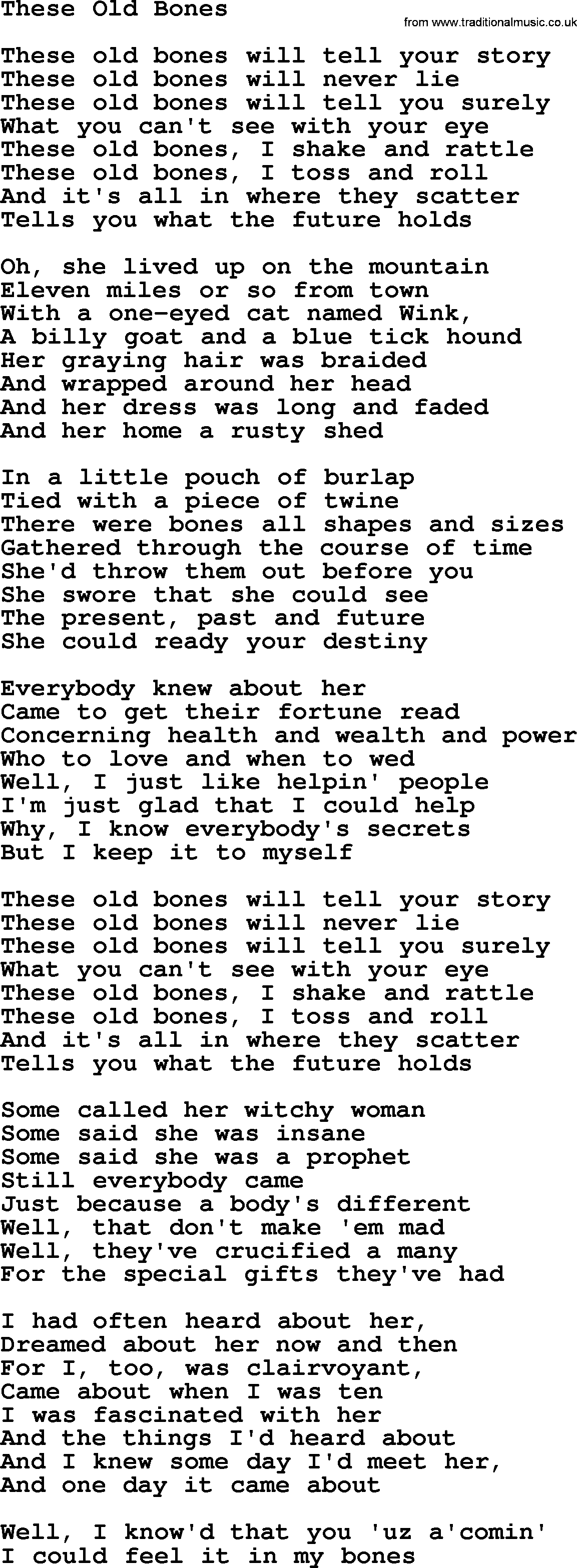 Dolly Parton song These Old Bones.txt lyrics