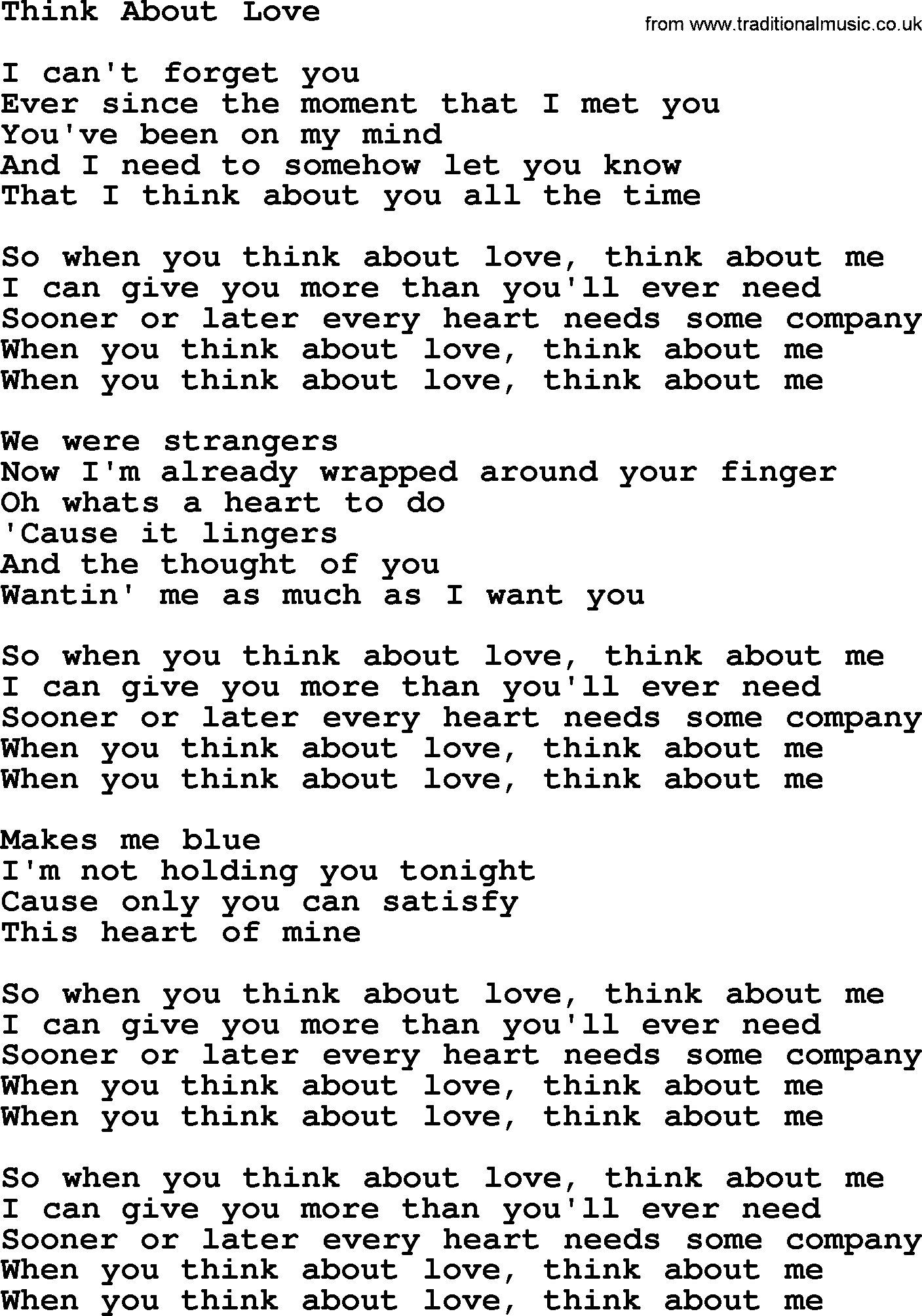 Dolly Parton song Think About Love.txt lyrics