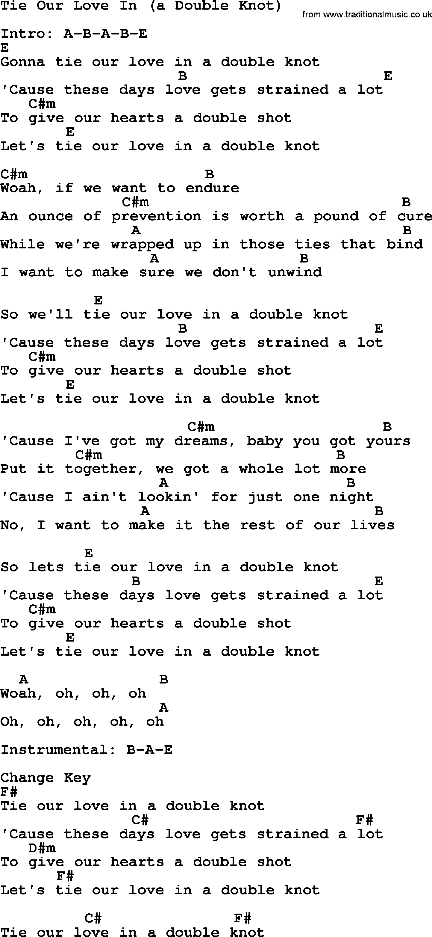 Dolly Parton song Tie Our Love In (A Double Knot), lyrics and chords