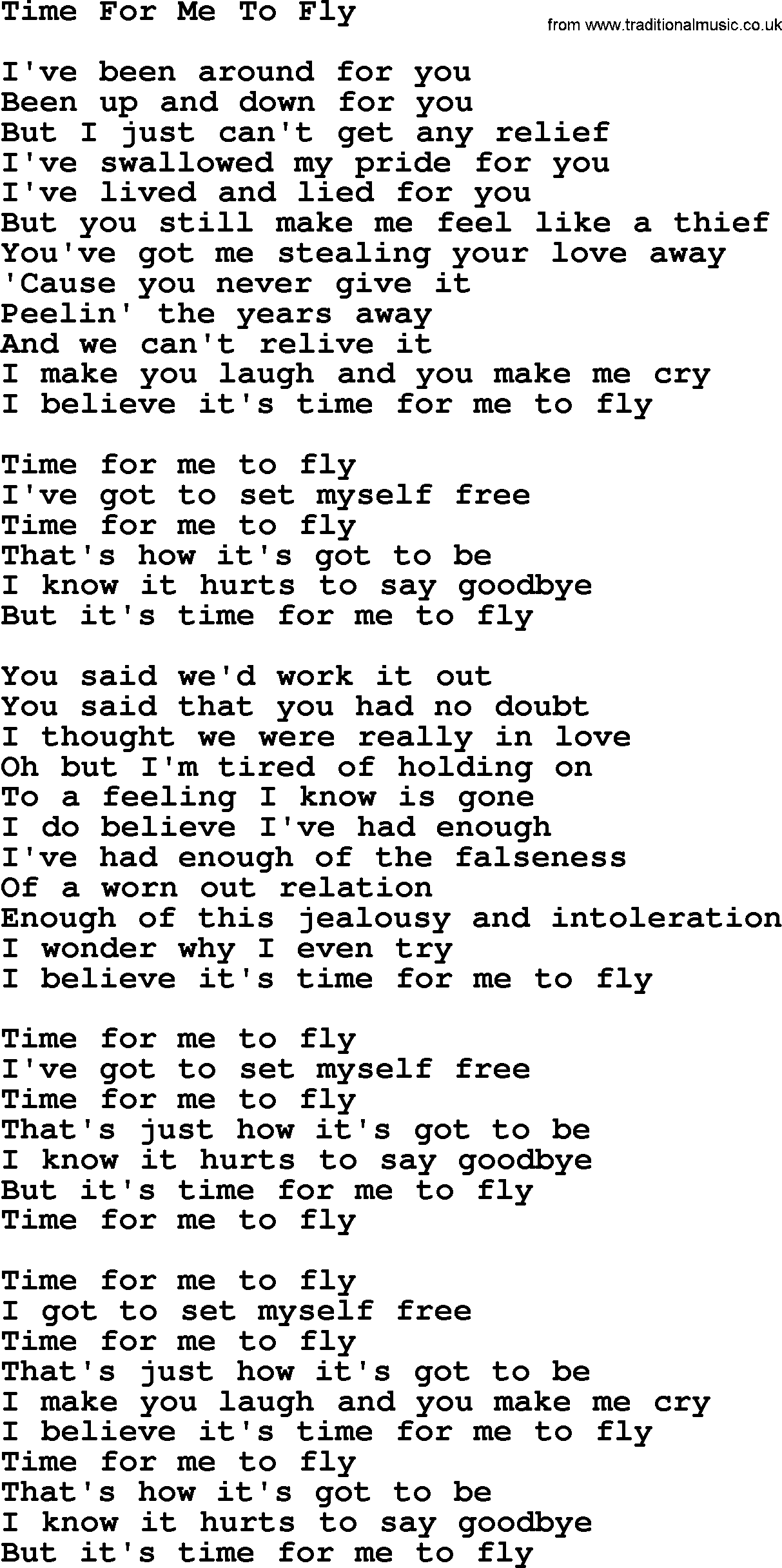 Dolly Parton song Time For Me To Fly.txt lyrics