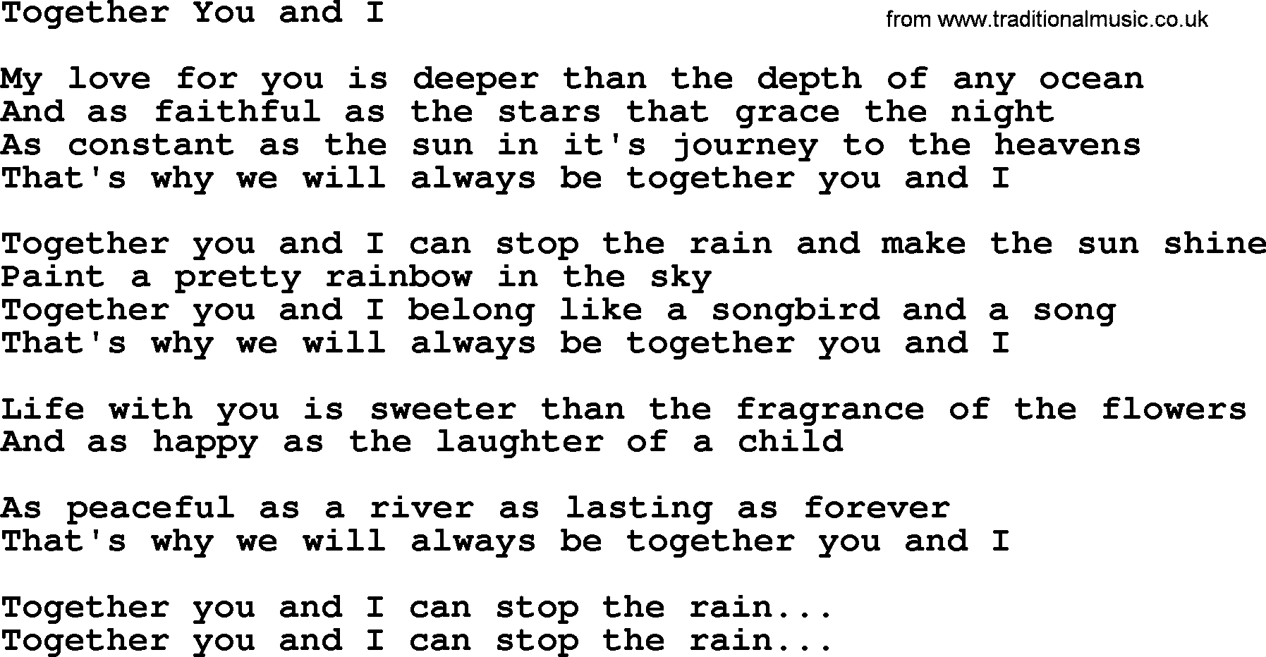 Dolly Parton song Together You And I.txt lyrics