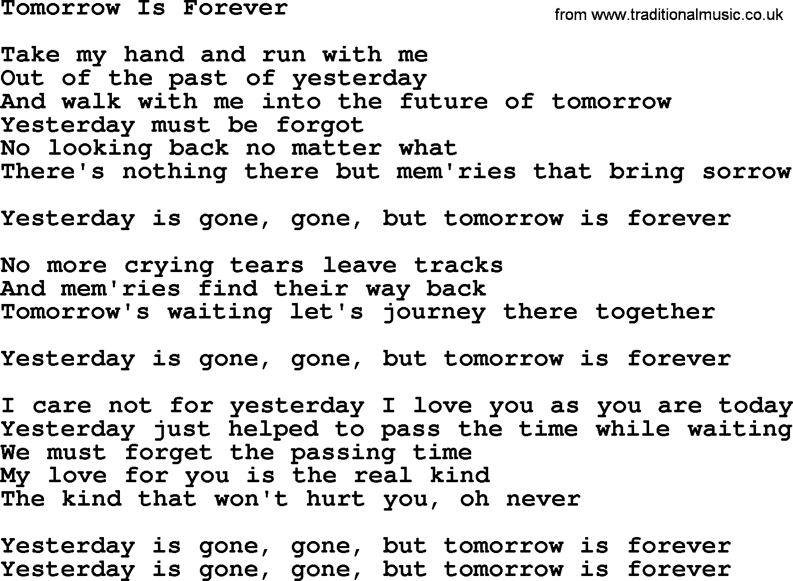 Dolly Parton song Tomorrow Is Forever.txt lyrics