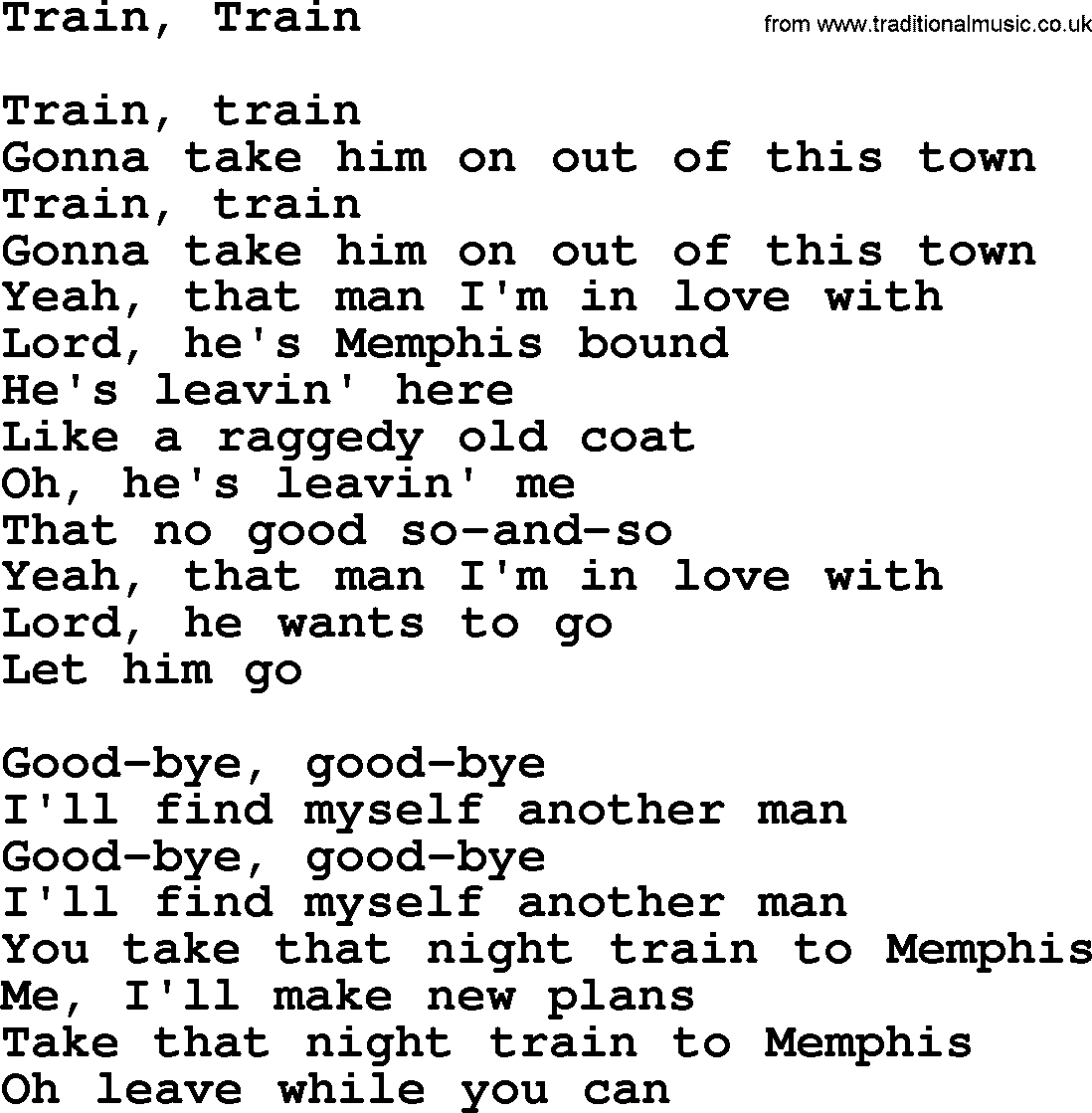 Dolly Parton song Train, Train.txt lyrics