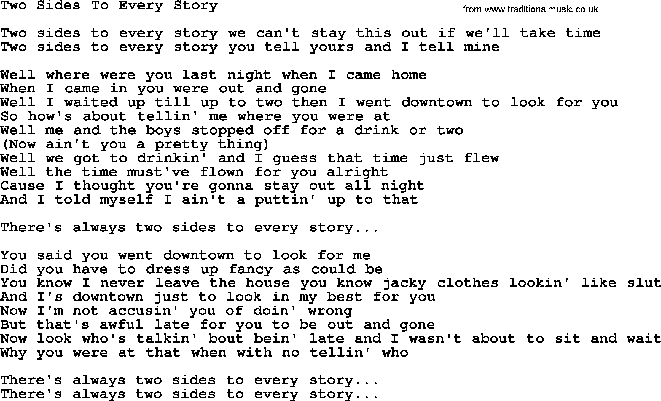 Dolly Parton song Two Sides To Every Story.txt lyrics