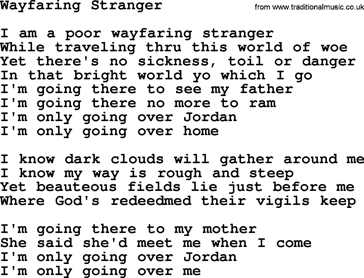 Dolly Parton song Wayfaring Stranger.txt lyrics