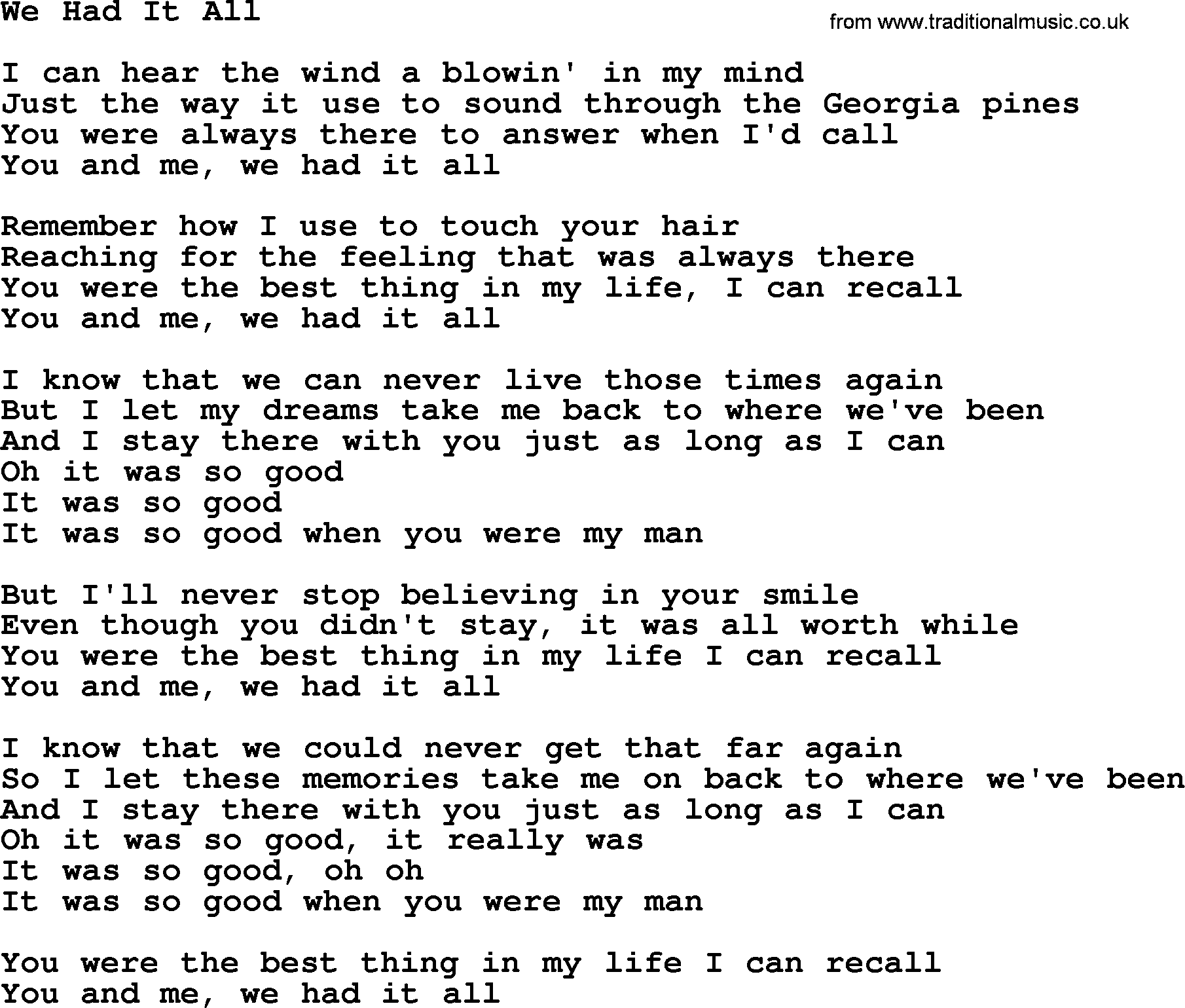 Dolly Parton song We Had It All.txt lyrics