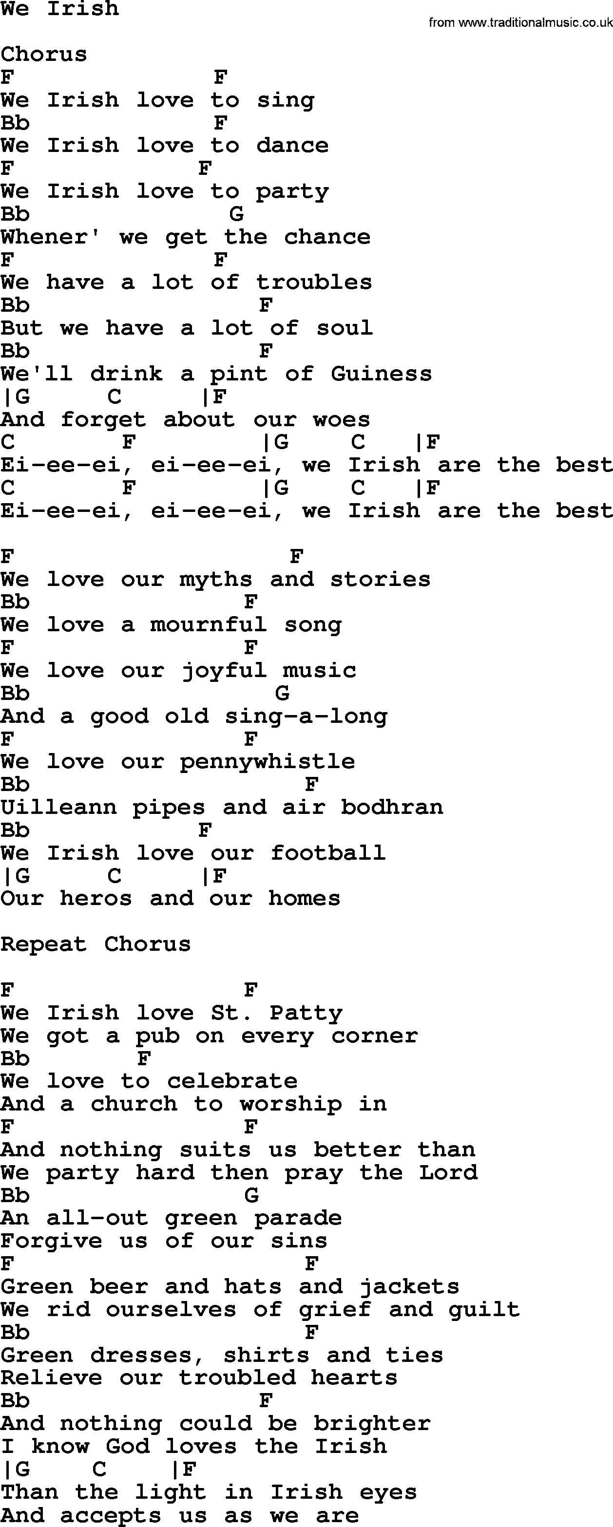 Dolly Parton song We Irish, lyrics and chords