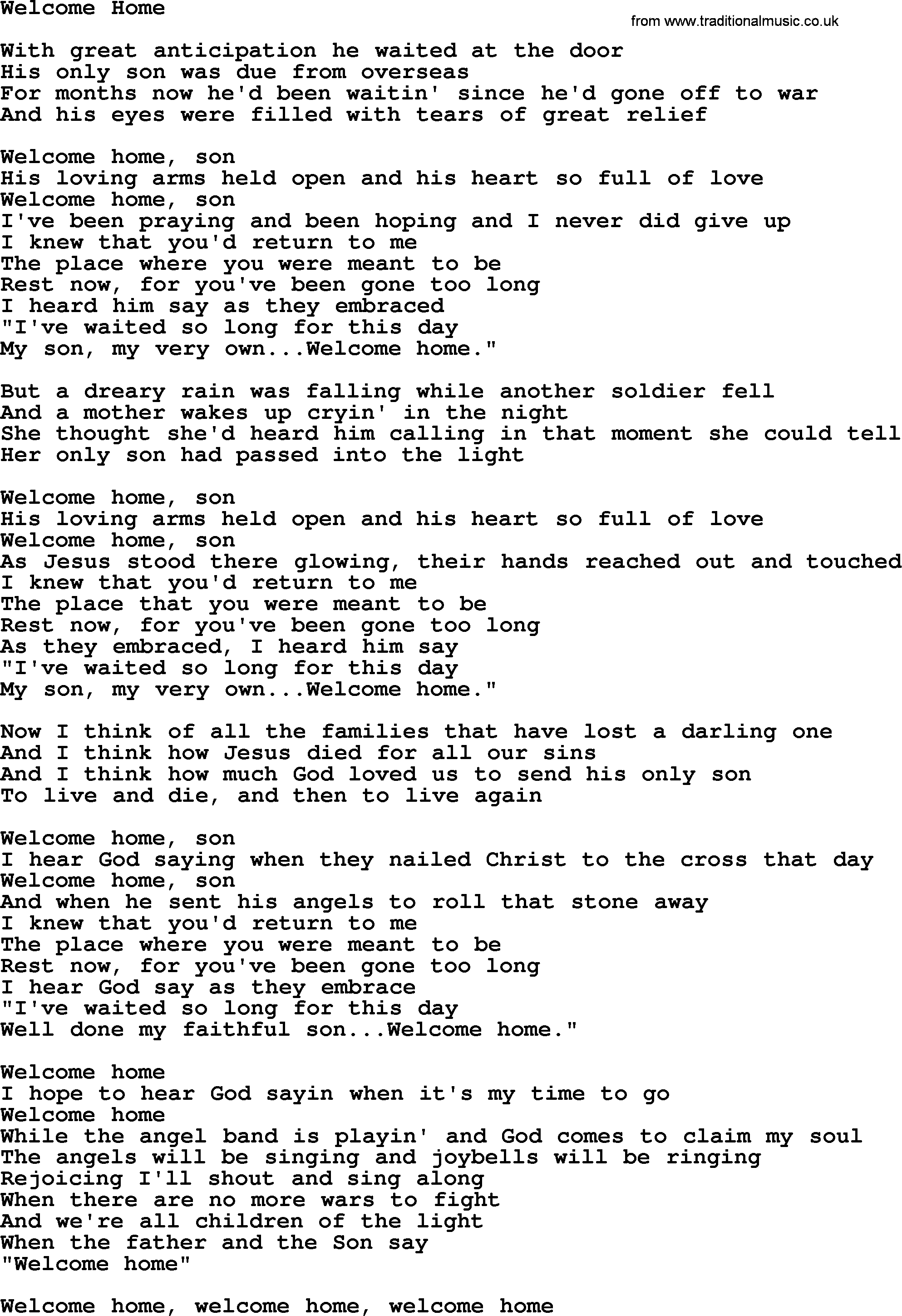 Dolly Parton song Welcome Home.txt lyrics