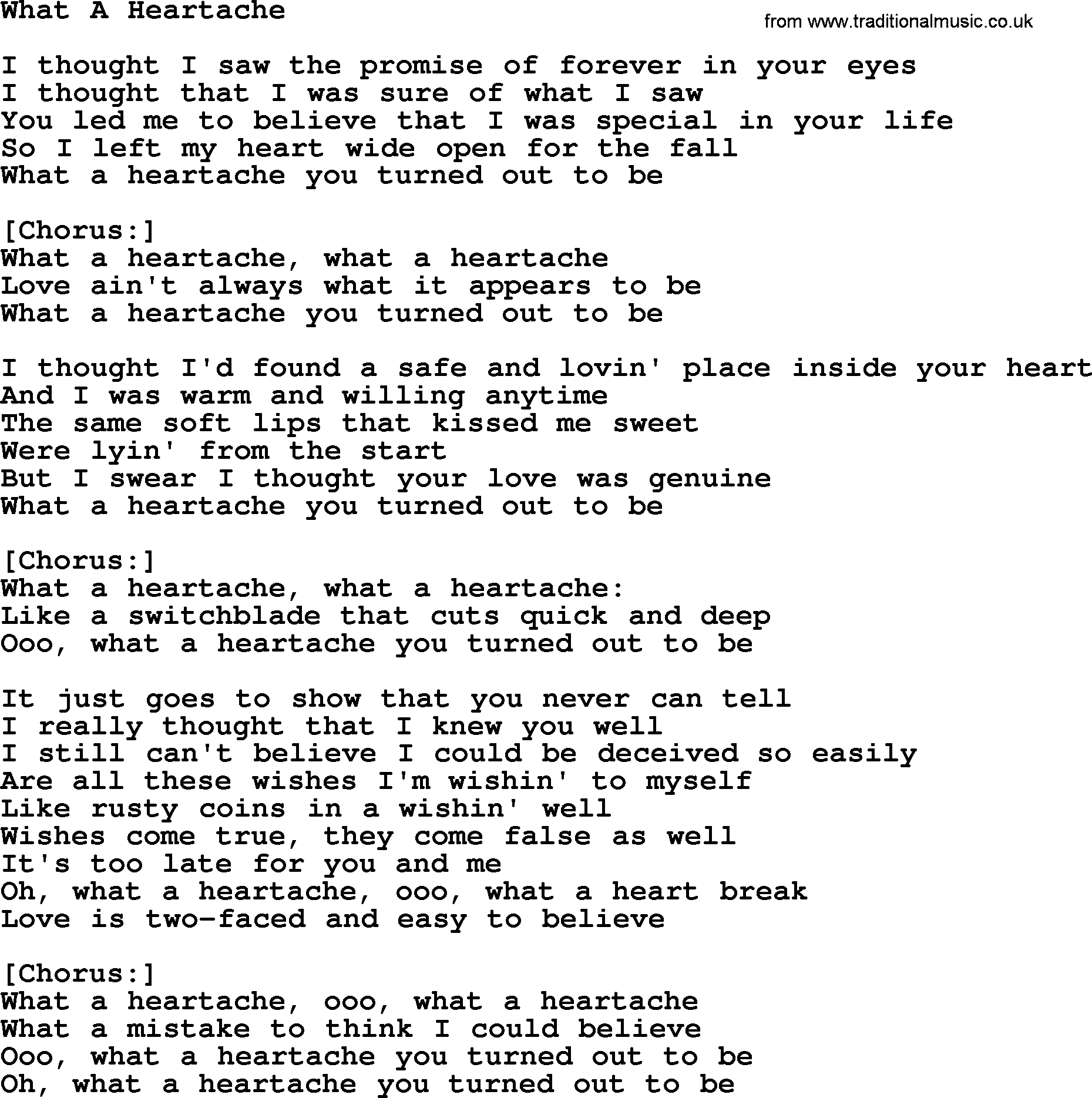 Dolly Parton song What A Heartache.txt lyrics