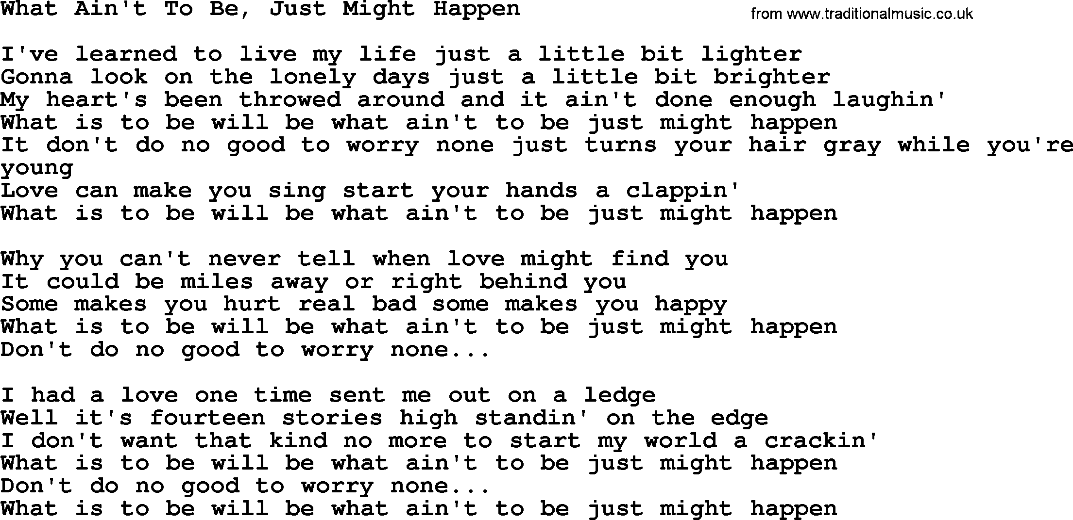 Dolly Parton song What Ain't To Be, Just Might Happen.txt lyrics