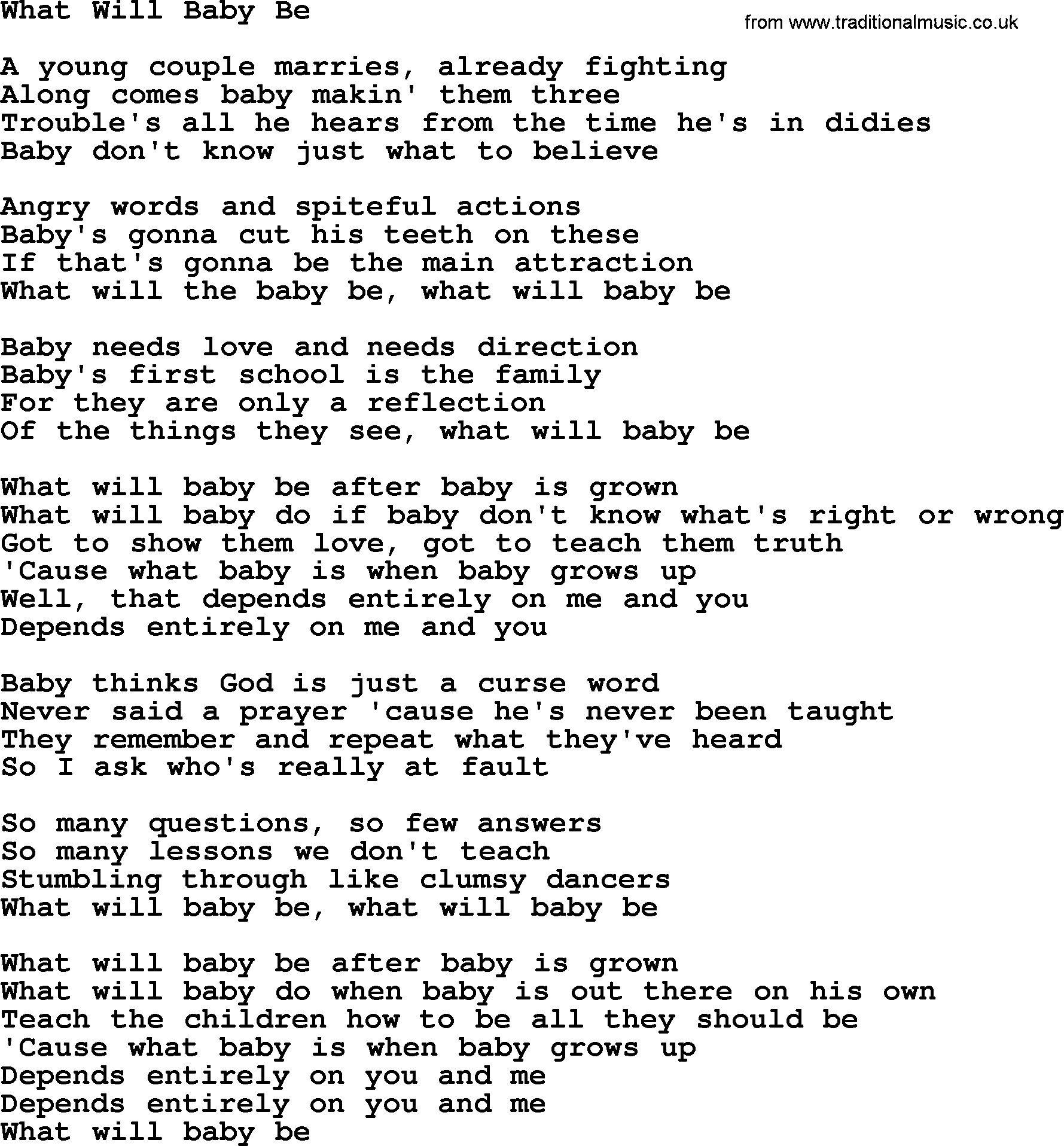 Dolly Parton song What Will Baby Be.txt lyrics