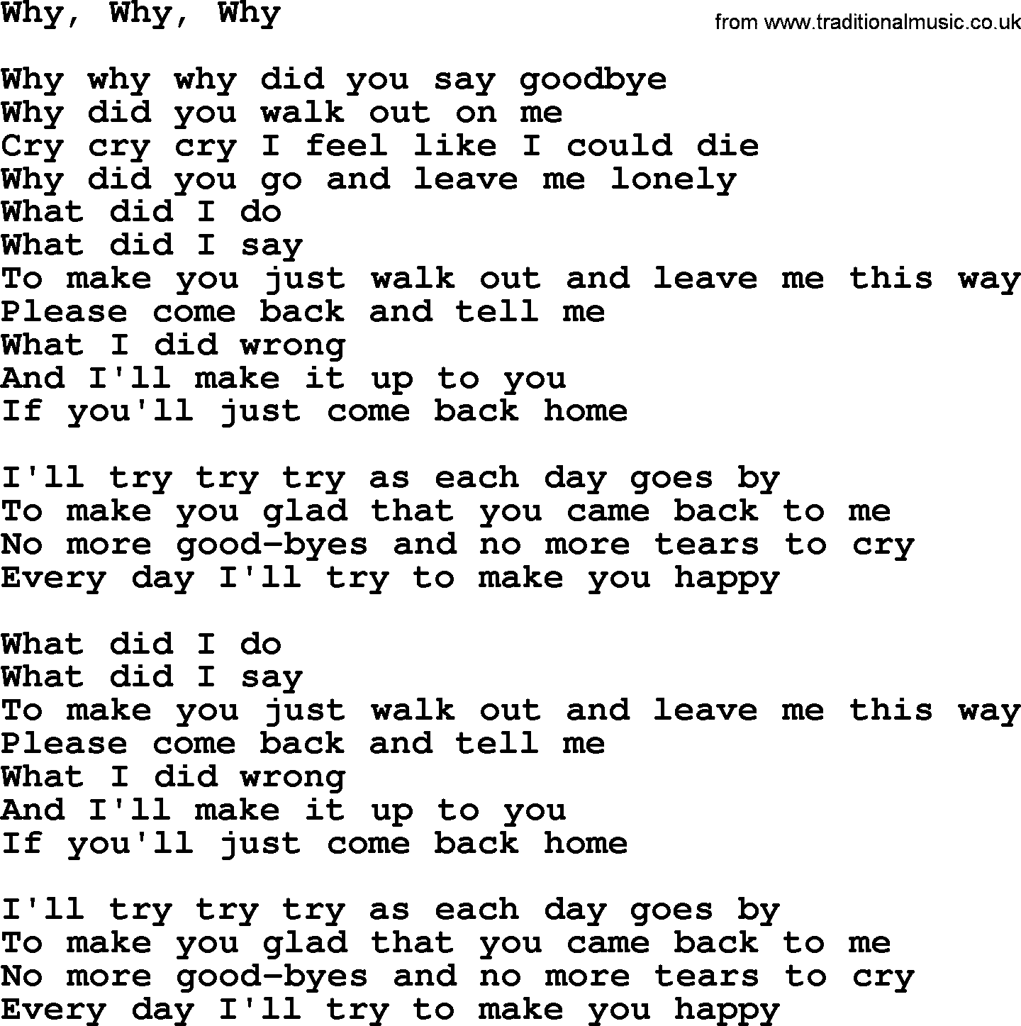Dolly Parton song Why, Why, Why.txt lyrics