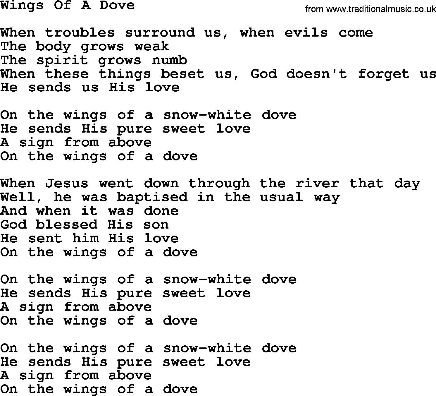 Dolly Parton song Wings Of A Dove.txt lyrics