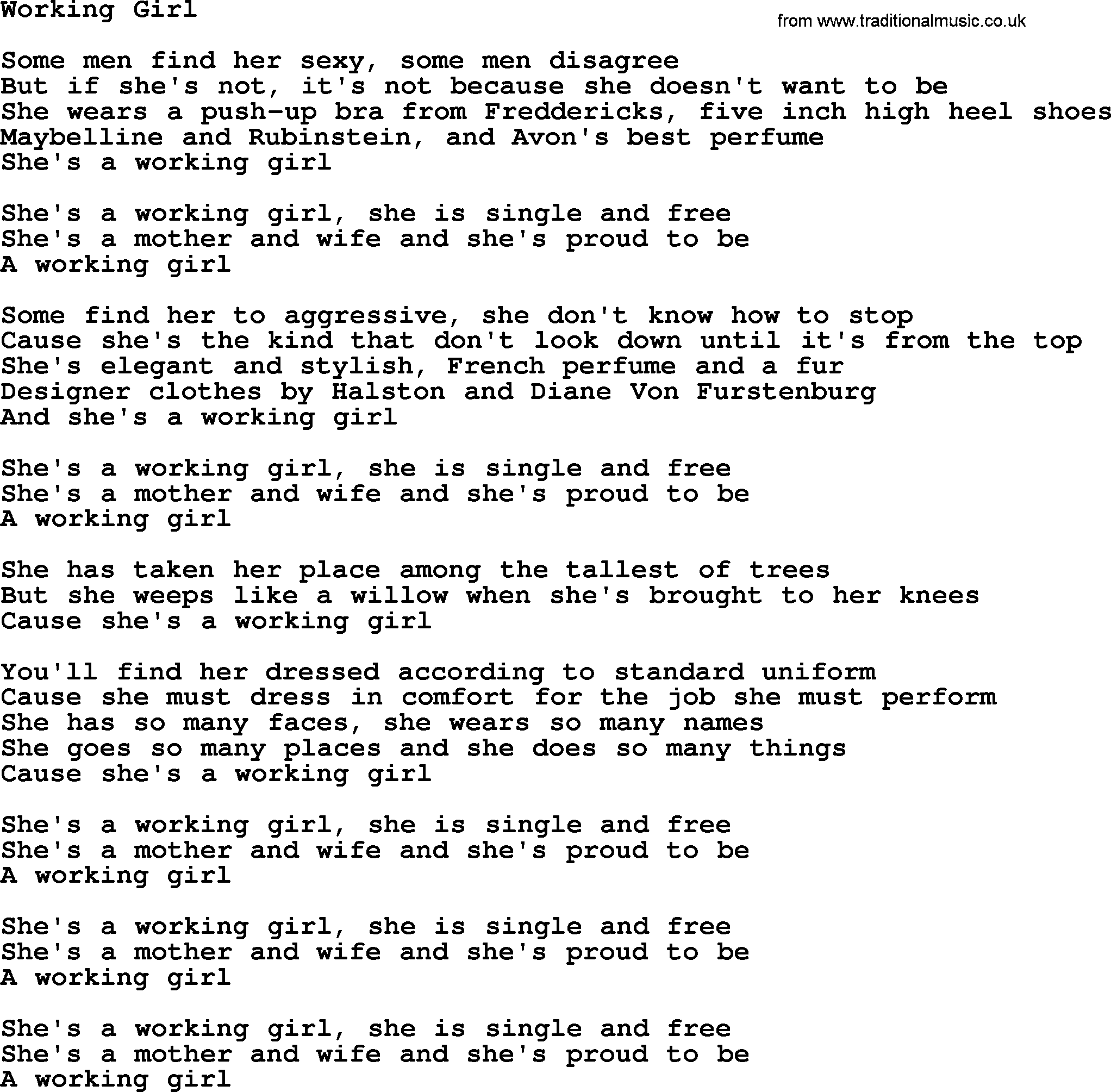 Dolly Parton song Working Girl.txt lyrics