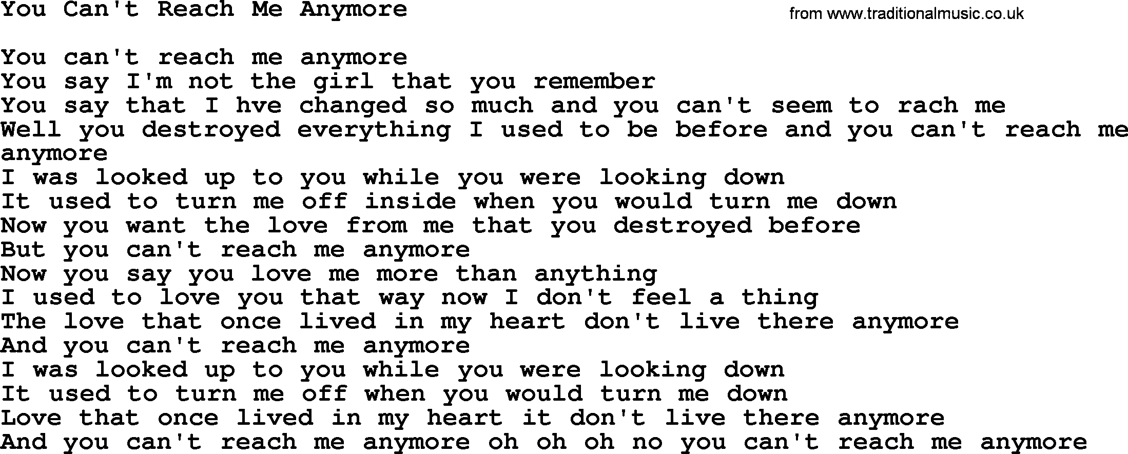 Dolly Parton song You Can't Reach Me Anymore.txt lyrics
