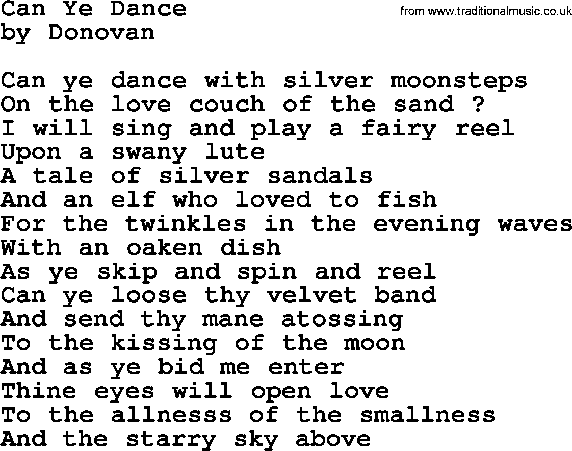 Donovan Leitch song: Can Ye Dance lyrics