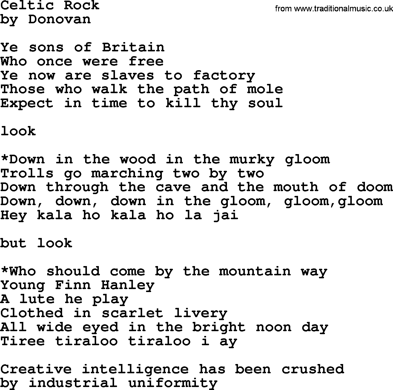 Donovan Leitch song: Celtic Rock lyrics