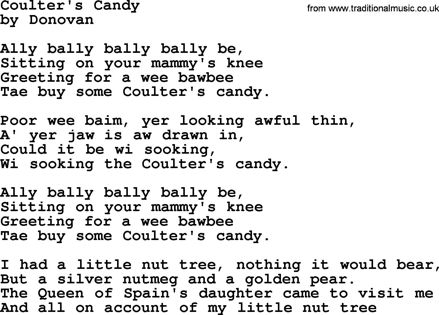 Donovan Leitch song: Coulter's Candy lyrics